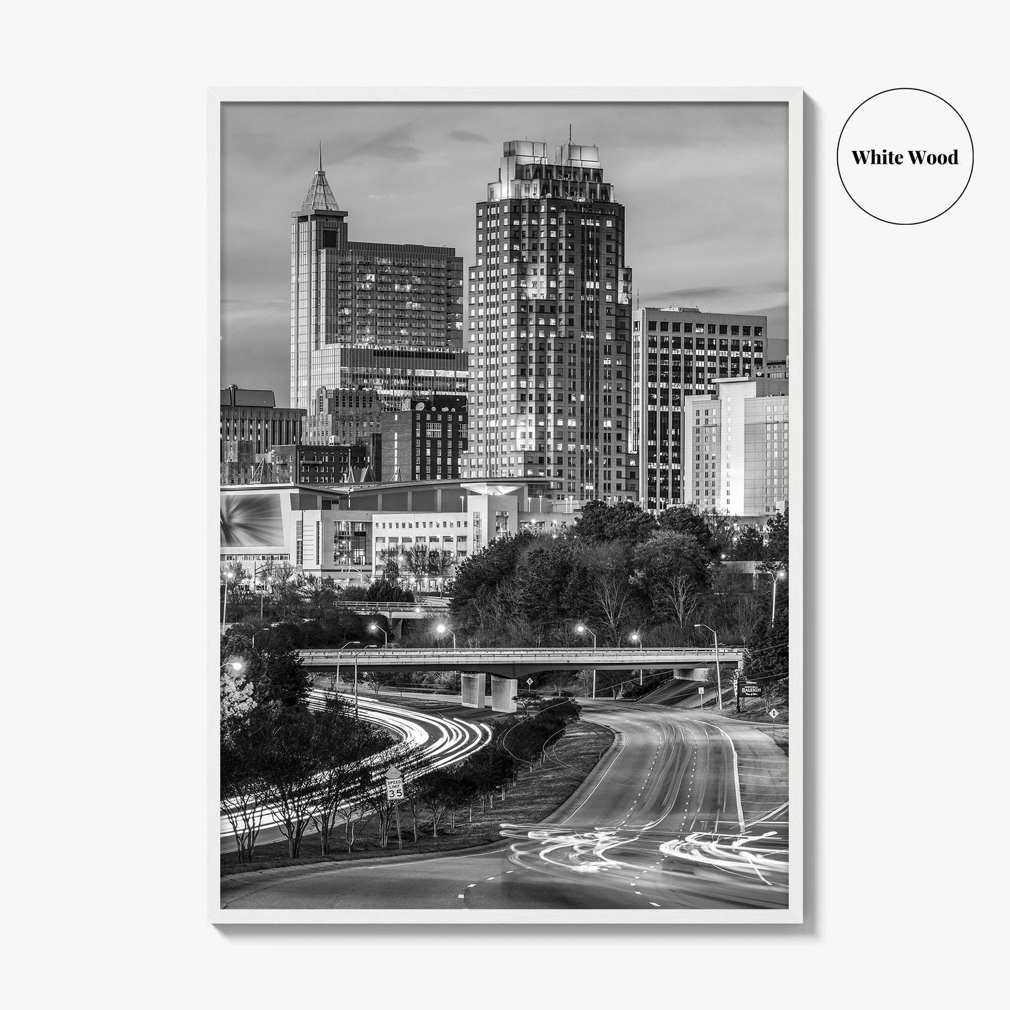 Raleigh Skyline Black and White Fine Art Photo Print, North Carolina Downtown Poster, USA