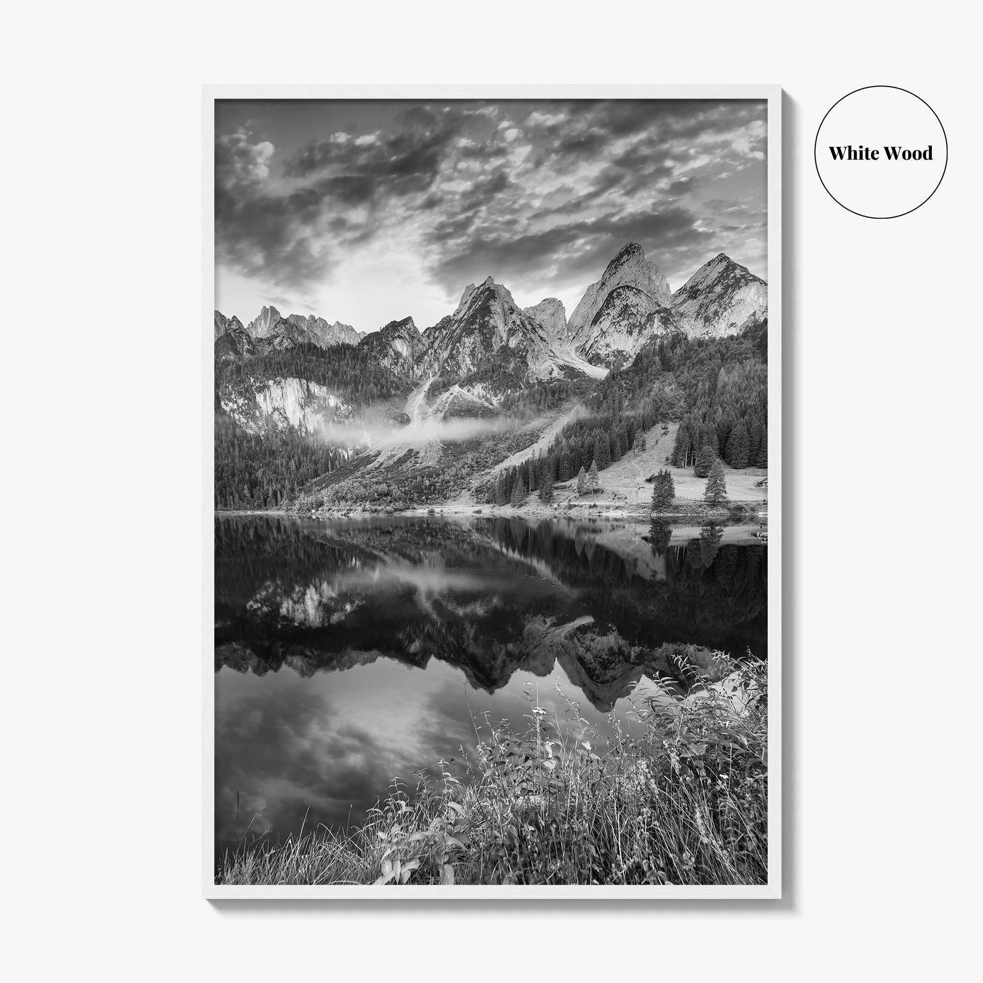 Vorderer Gosausee Black and White Fine Art Photo Print, Austrian Alps Poster