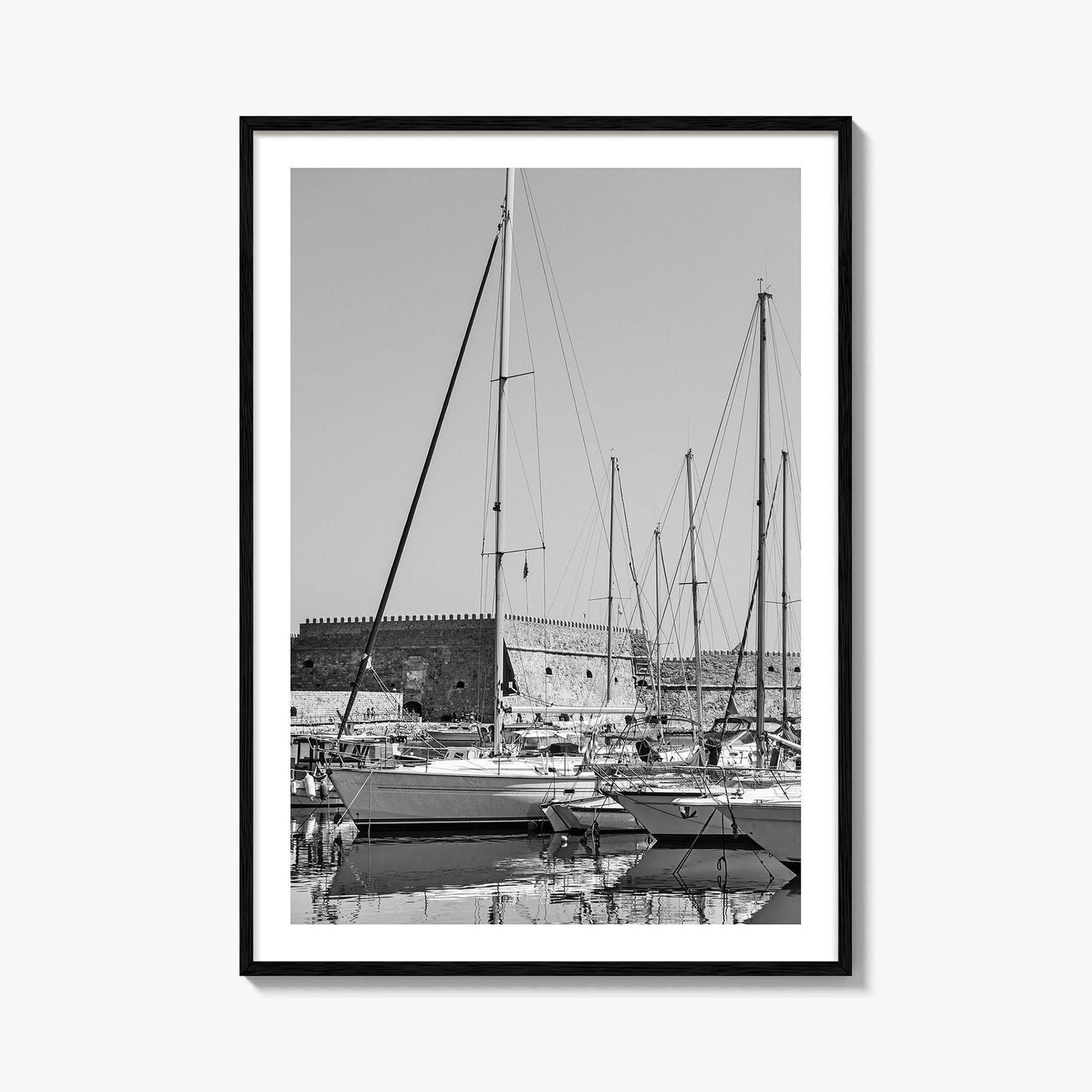 Heraklion Black and White Fine Art Photo Print, Crete Harbor Venetian Fortress Poster