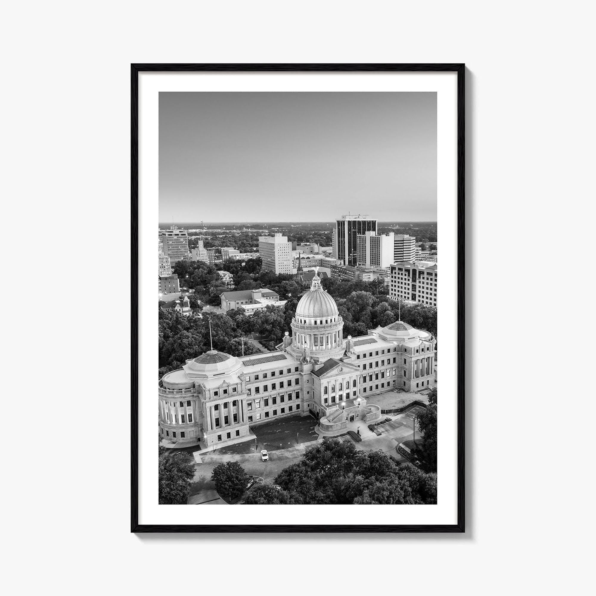 Jackson Mississippi Skyline Black and White Fine Art Photo Print, Poster, USA