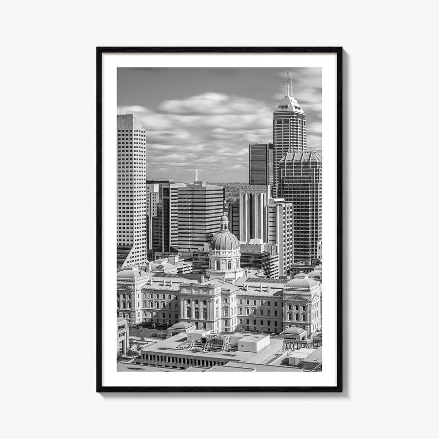 Indianapolis Skyline Black and White Fine Art Photo Print, Indiana State House Poster