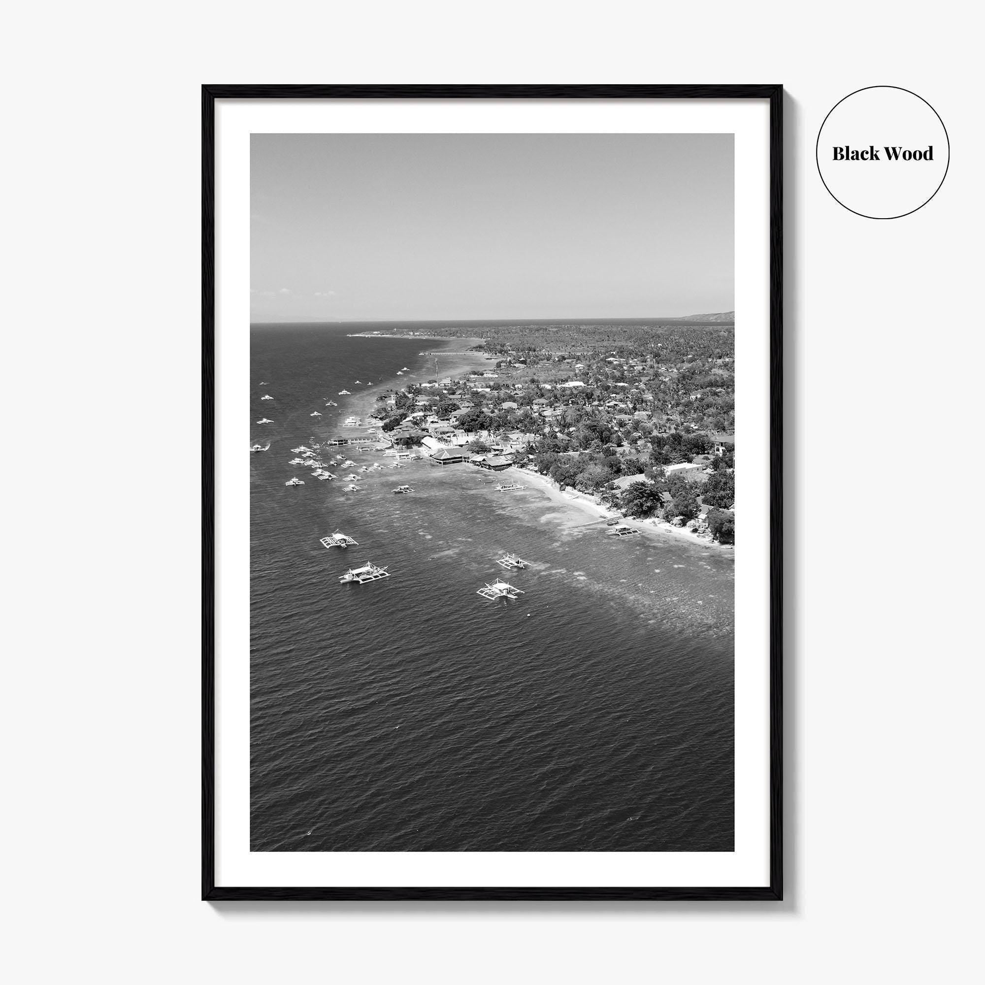 Cebu Island Black and White Fine Art Photo Print, Moalboal Boats Reef Philippines Poster