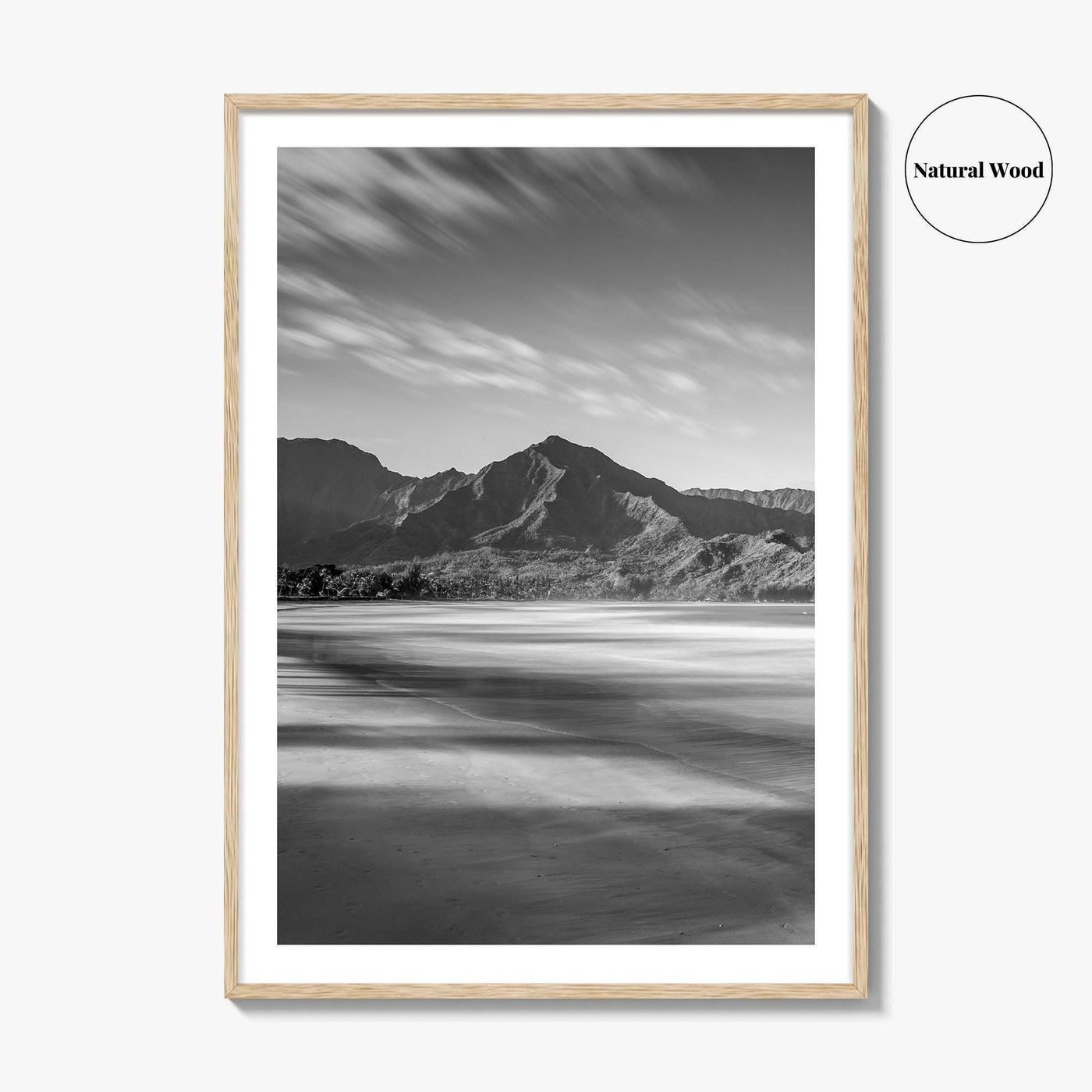 Hanalei Black and White Fine Art Photo Print, Kauai Hawaii Beach Wall Decor Poster