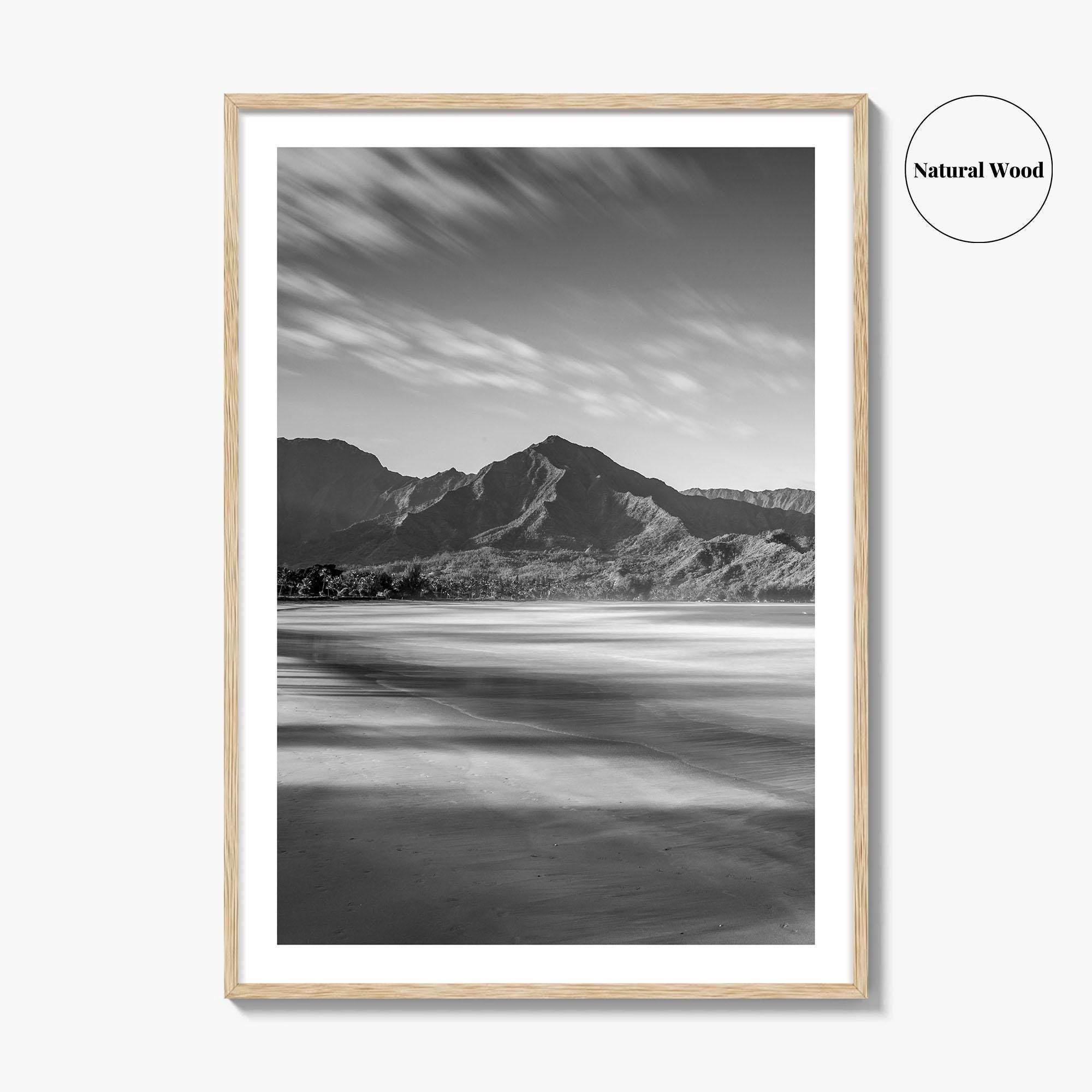 Hanalei Black and White Fine Art Photo Print, Kauai Hawaii Beach Wall Decor Poster