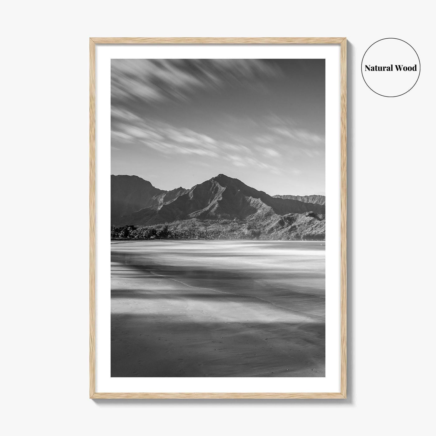 Hanalei Black and White Fine Art Photo Print, Kauai Hawaii Beach Wall Decor Poster