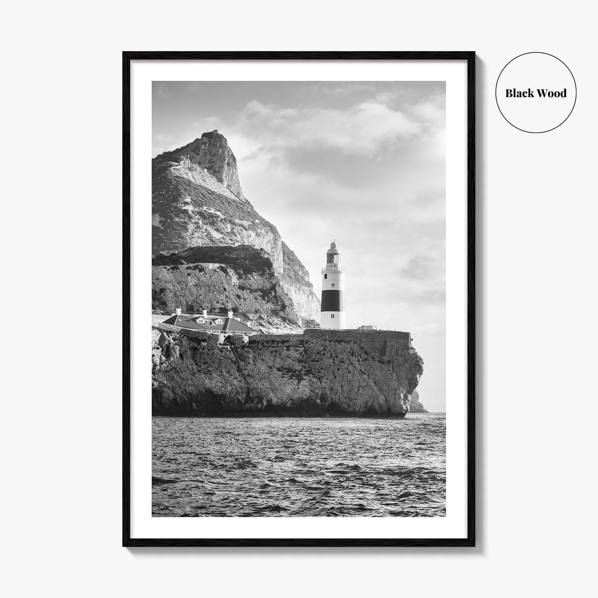 Gibraltar Black and White Fine Art Photo Print, Europa Point Lighthouse, Mediterranean Coast, Poster