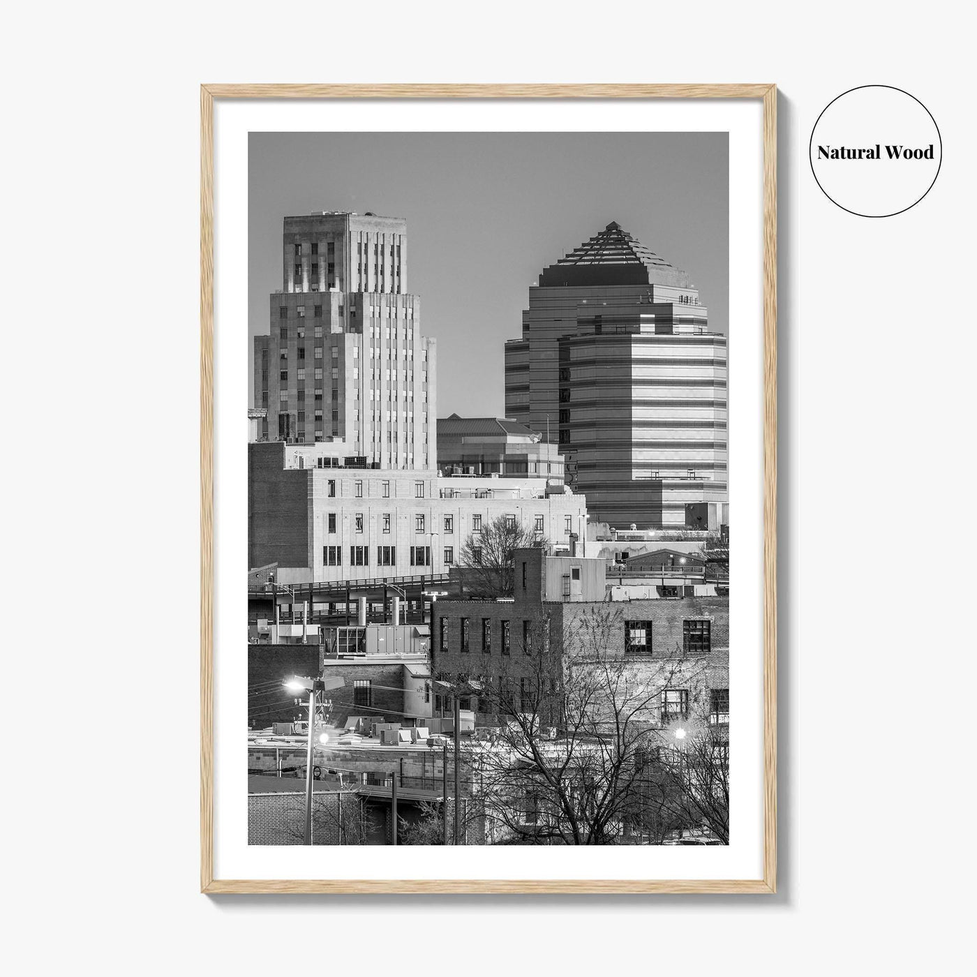Durham North Carolina Skyline Black and White Fine Art Photo Print, Downtown Poster, USA