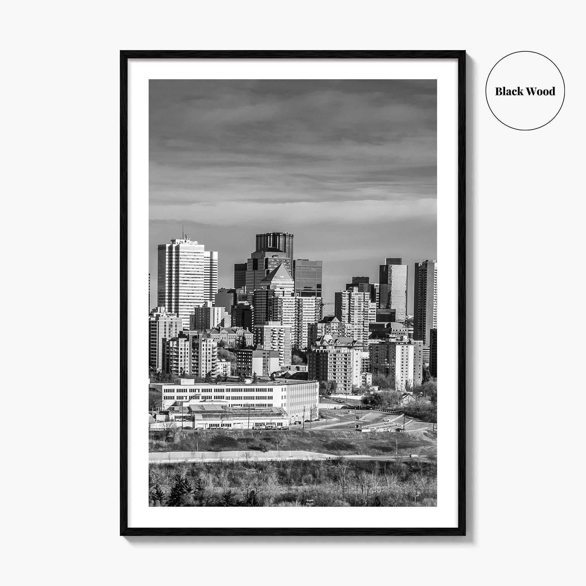 Edmonton Skyline Black and White Fine Art Photo Print, Alberta Canada Wall Decor Poster