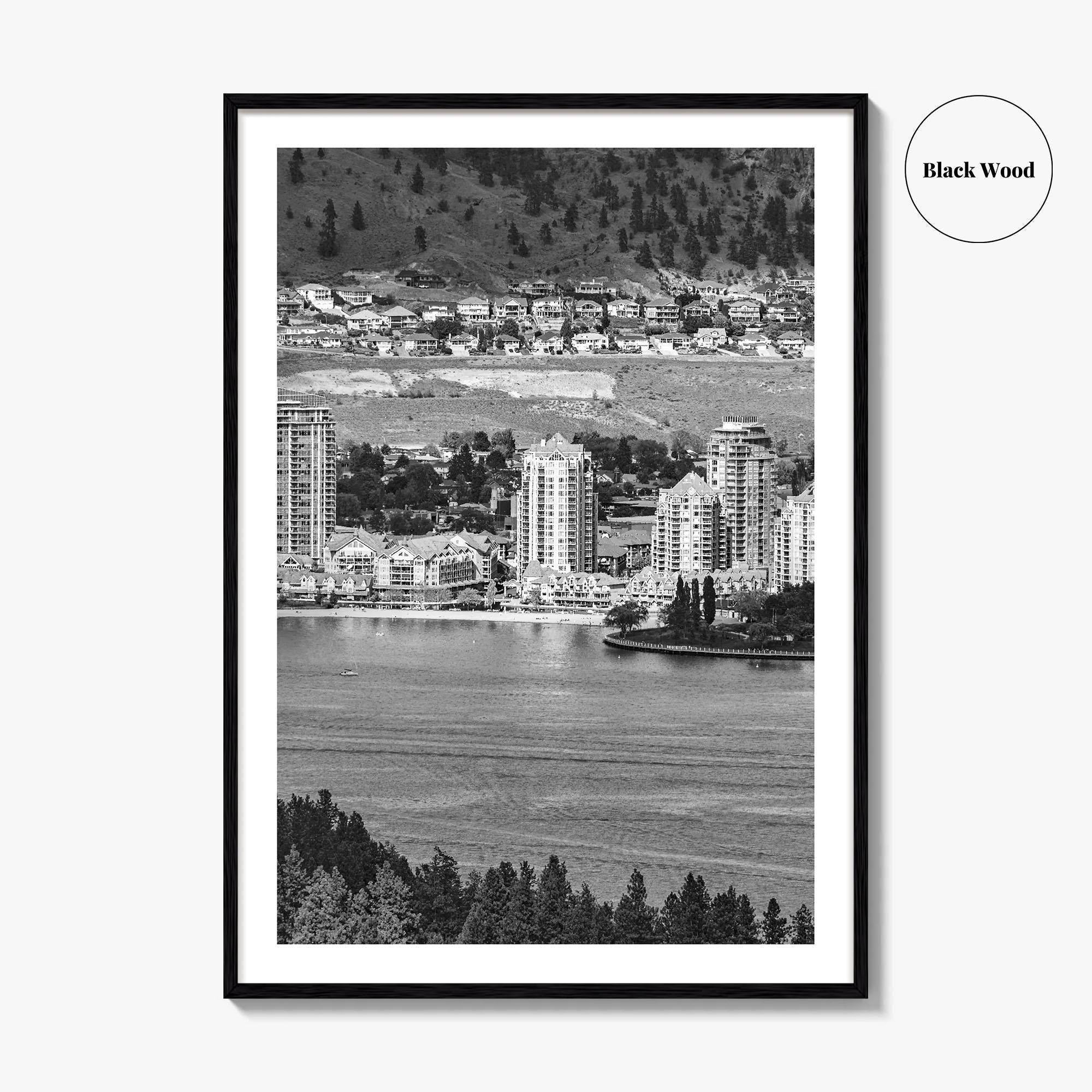 Kelowna Skyline Black and White Fine Art Photo Print, Okanagan Lake, British Columbia Poster