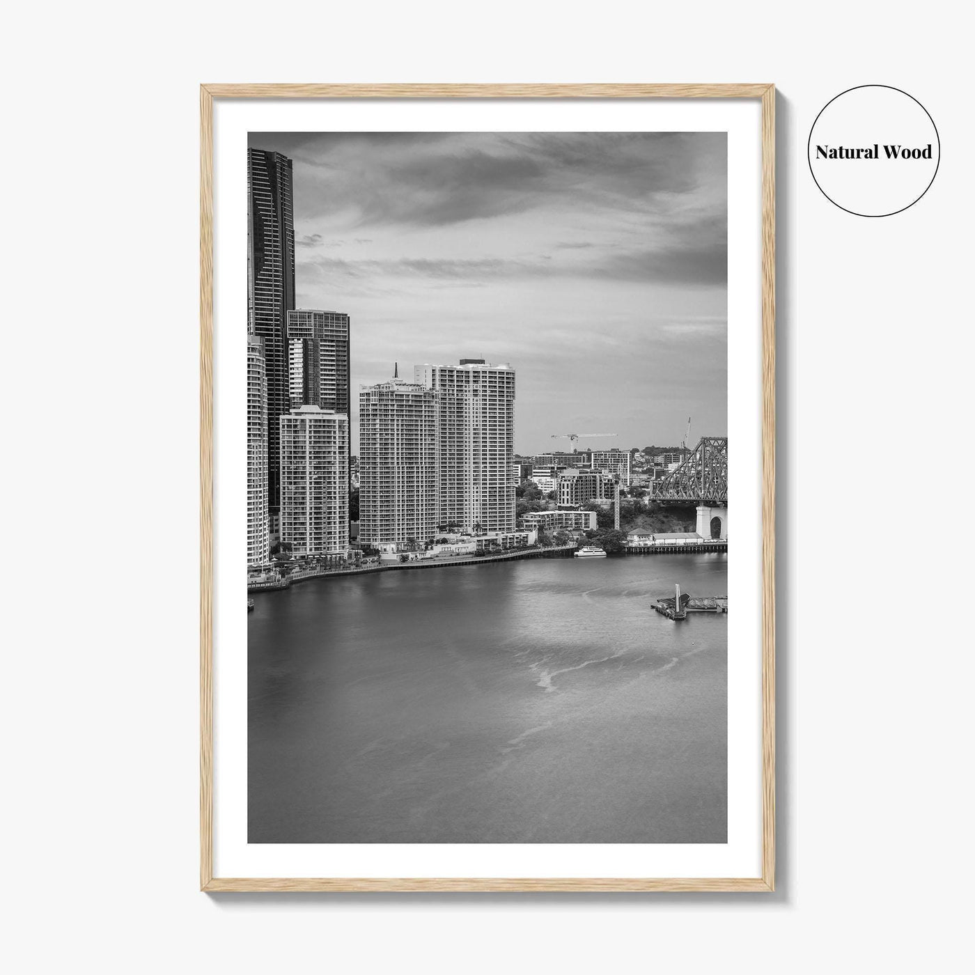 Brisbane Skyline Black and White Fine Art Photo Print, Wall Poster, Queensland Australia