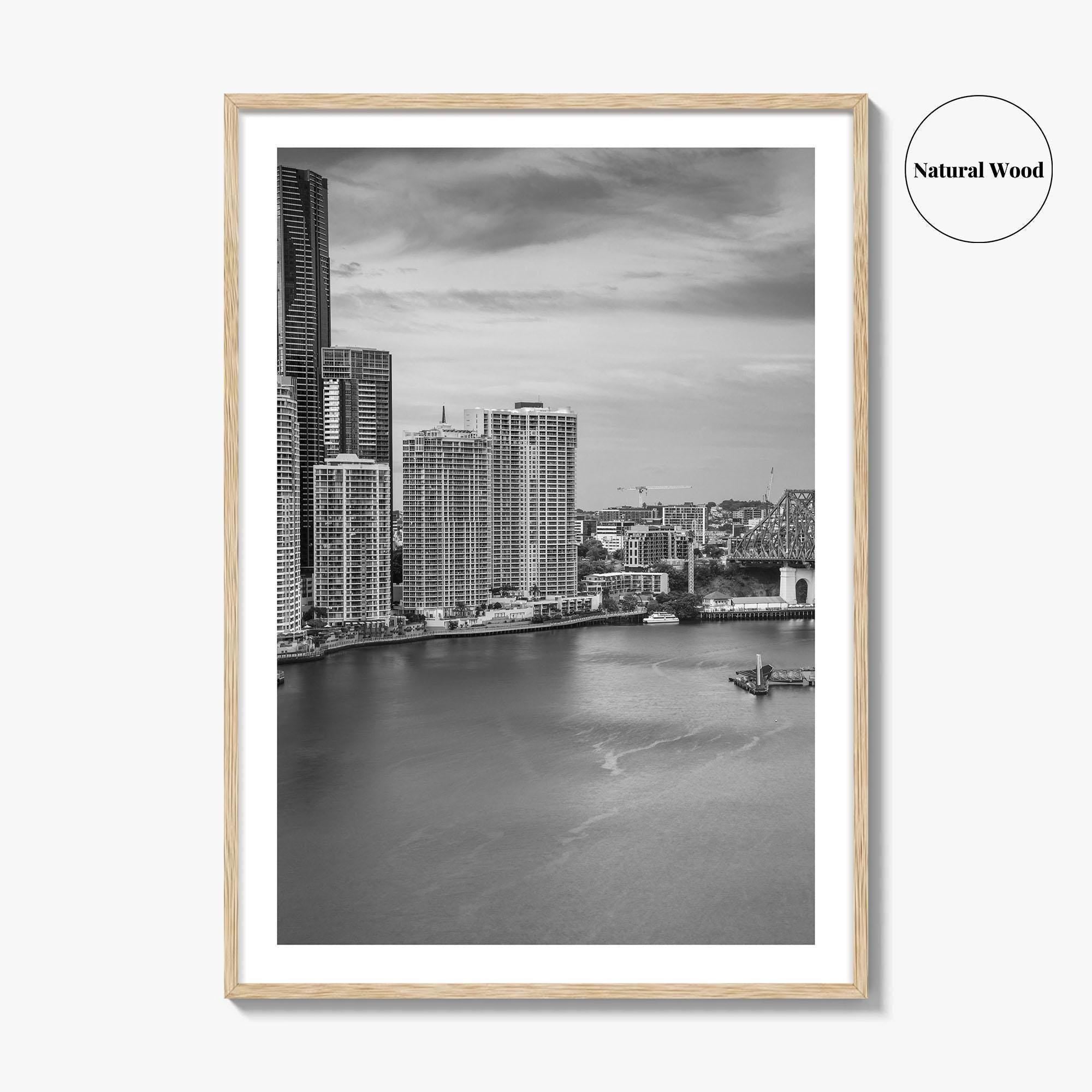 Brisbane Skyline Black and White Fine Art Photo Print, Wall Poster, Queensland Australia