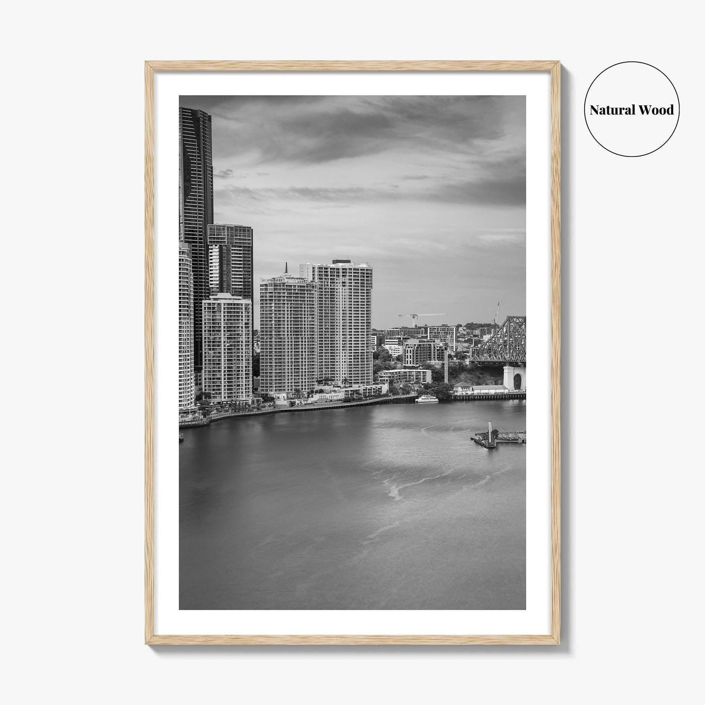 Brisbane Skyline Black and White Fine Art Photo Print, Wall Poster, Queensland Australia