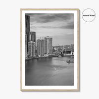 Brisbane Skyline Black and White Fine Art Photo Print, Wall Poster, Queensland Australia