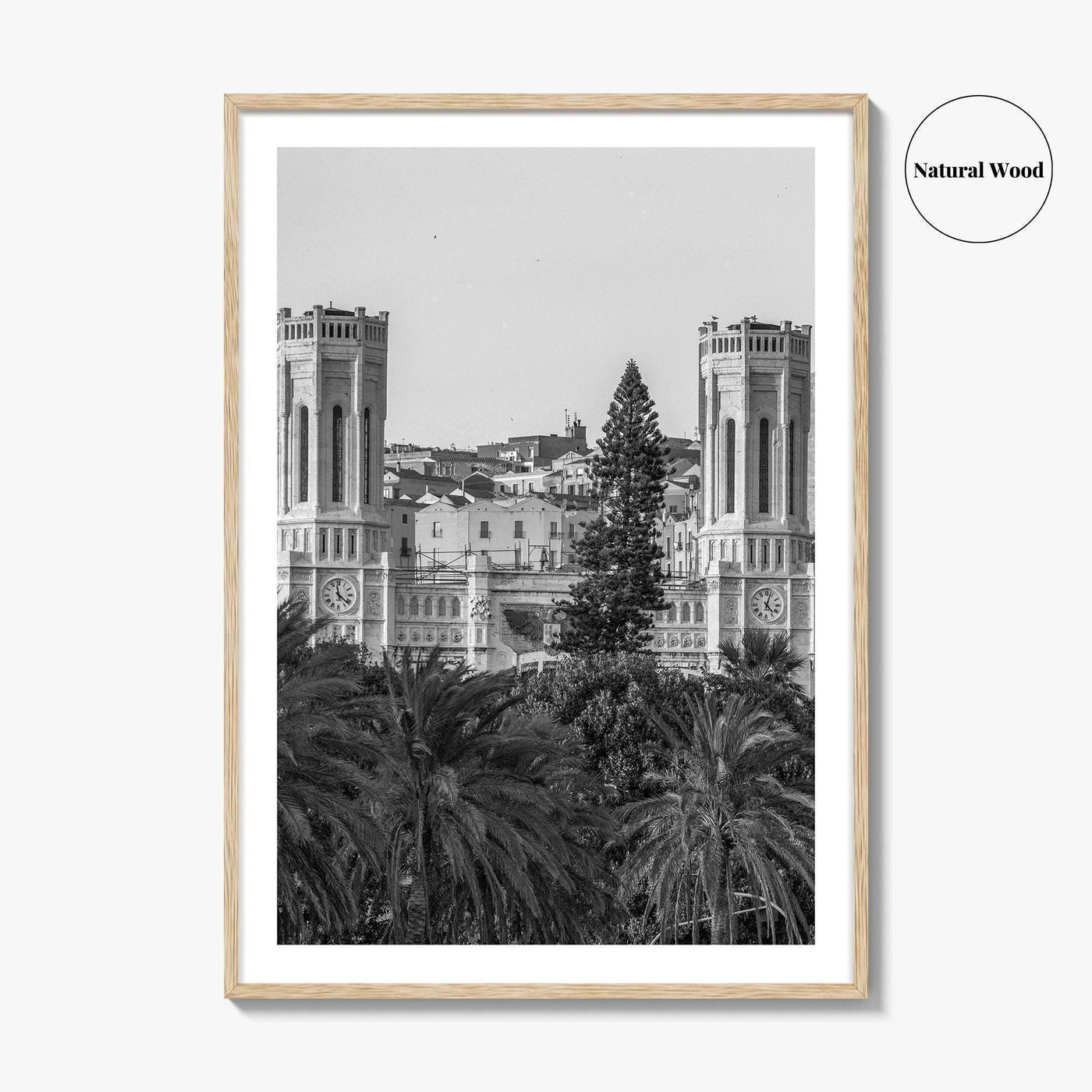Cagliari Skyline Black and White Fine Art Photo Print, Sardinia Civic Palace Italy Poster