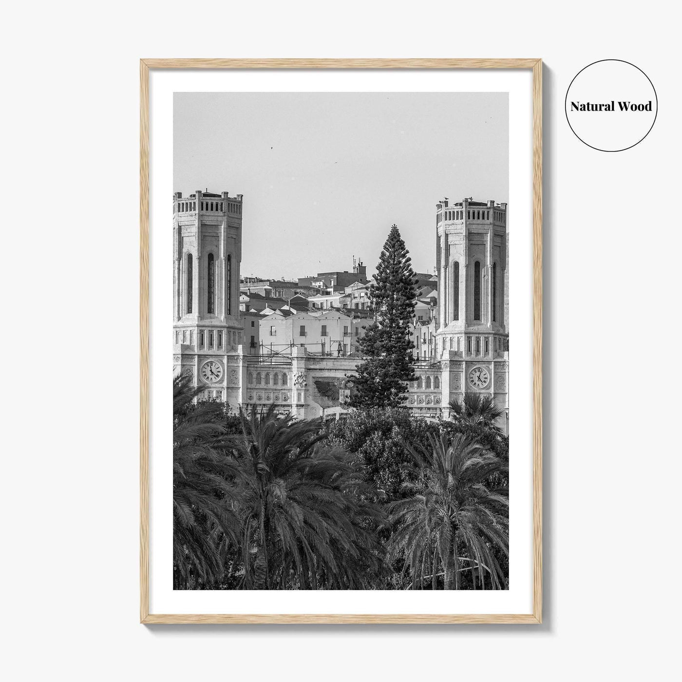 Cagliari Skyline Black and White Fine Art Photo Print, Sardinia Civic Palace Italy Poster