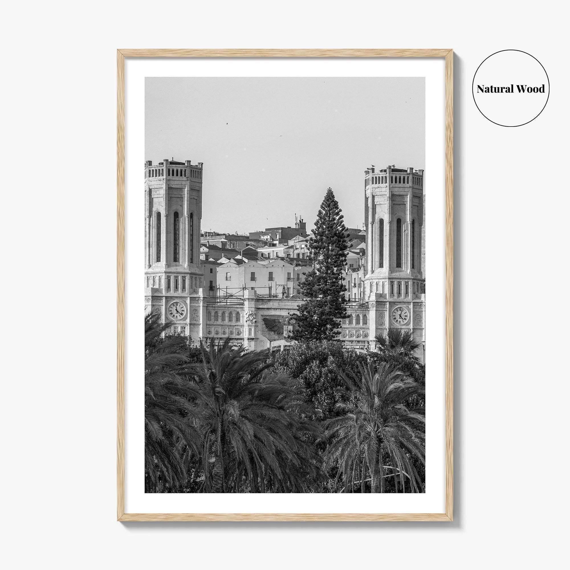 Cagliari Skyline Black and White Fine Art Photo Print, Sardinia Civic Palace Italy Poster