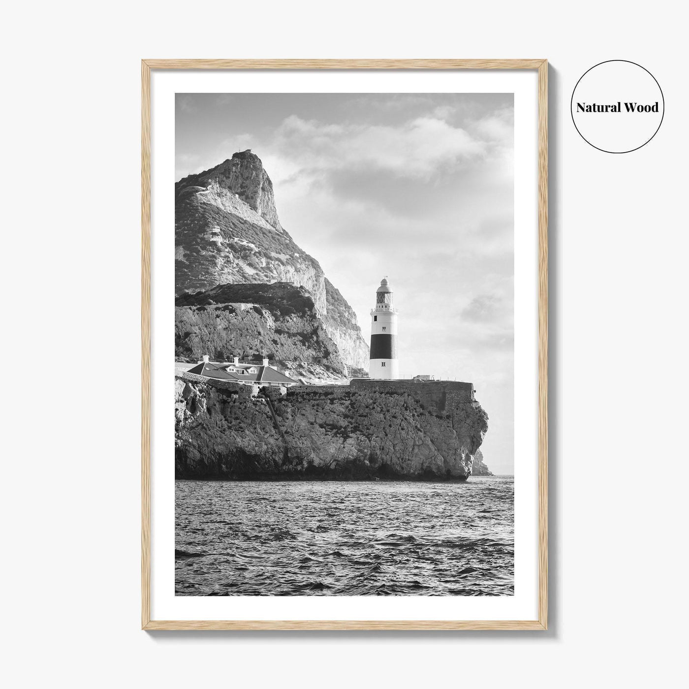 Gibraltar Black and White Fine Art Photo Print, Europa Point Lighthouse, Mediterranean Coast, Poster