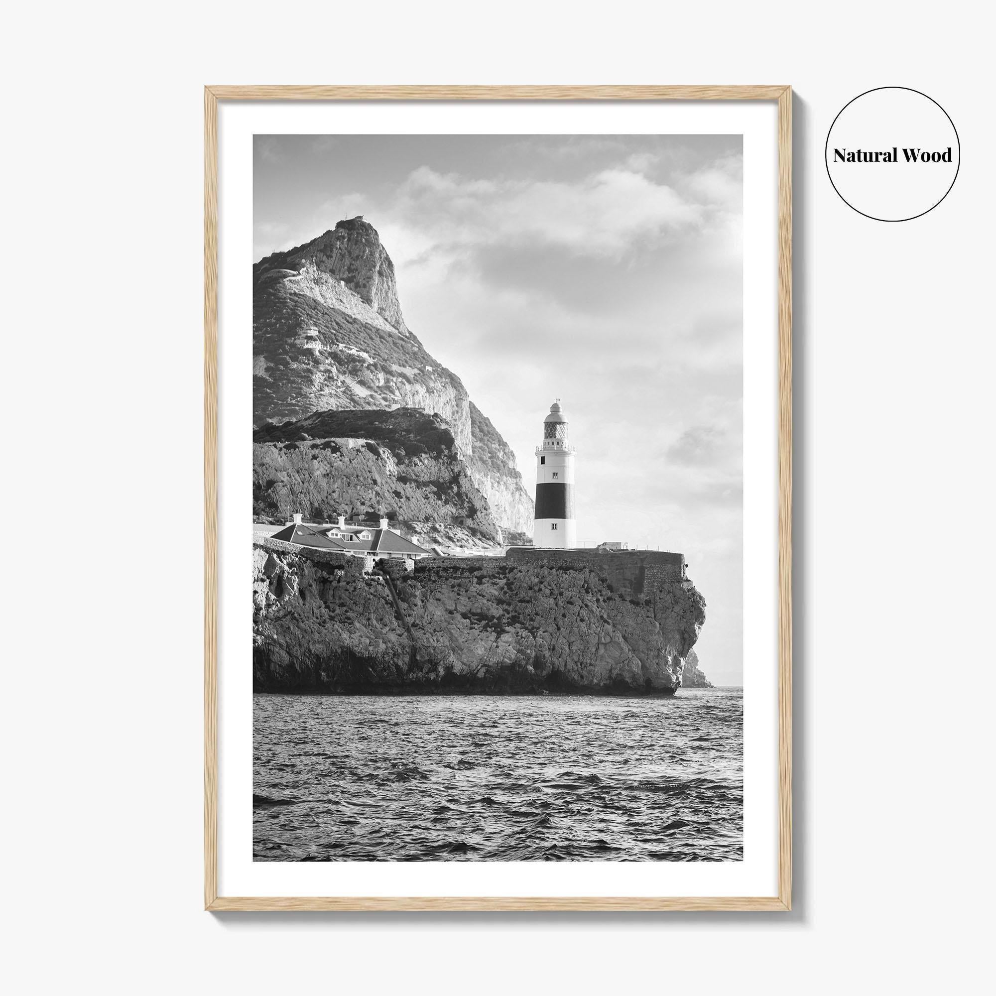 Gibraltar Black and White Fine Art Photo Print, Europa Point Lighthouse, Mediterranean Coast, Poster