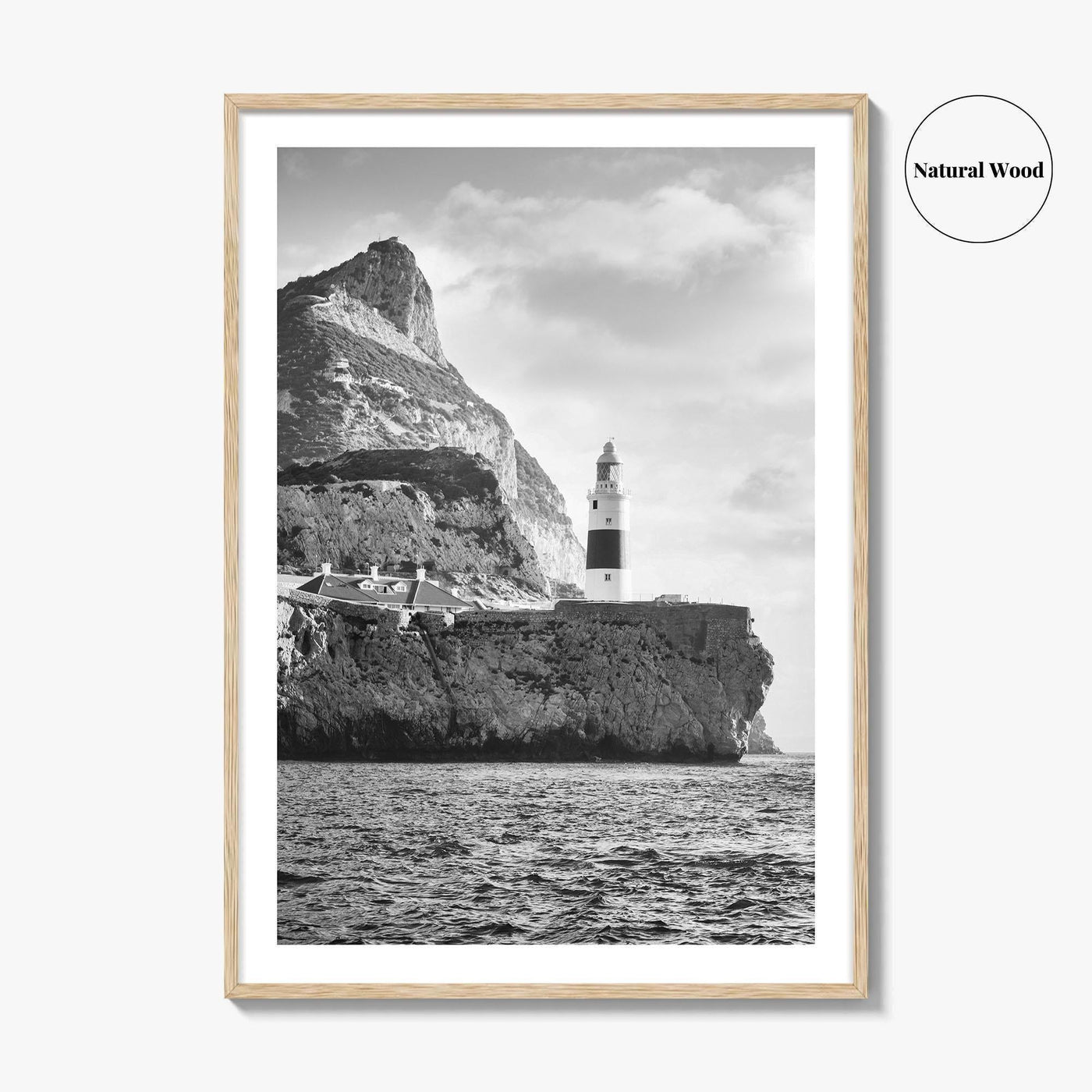 Gibraltar Black and White Fine Art Photo Print, Europa Point Lighthouse, Mediterranean Coast, Poster