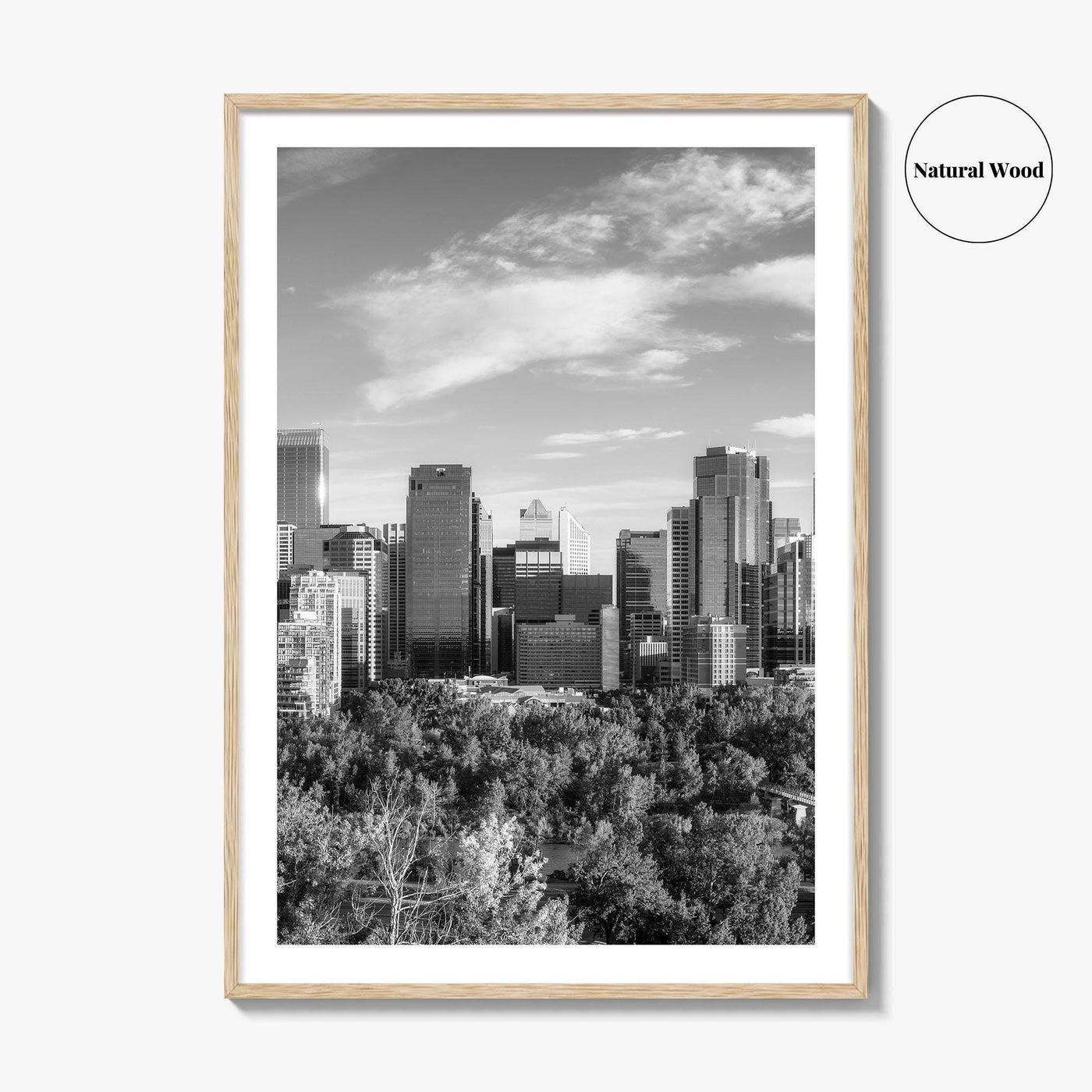 Calgary Skyline Black and White Fine Art Photo Print, City Bow River Alberta Poster