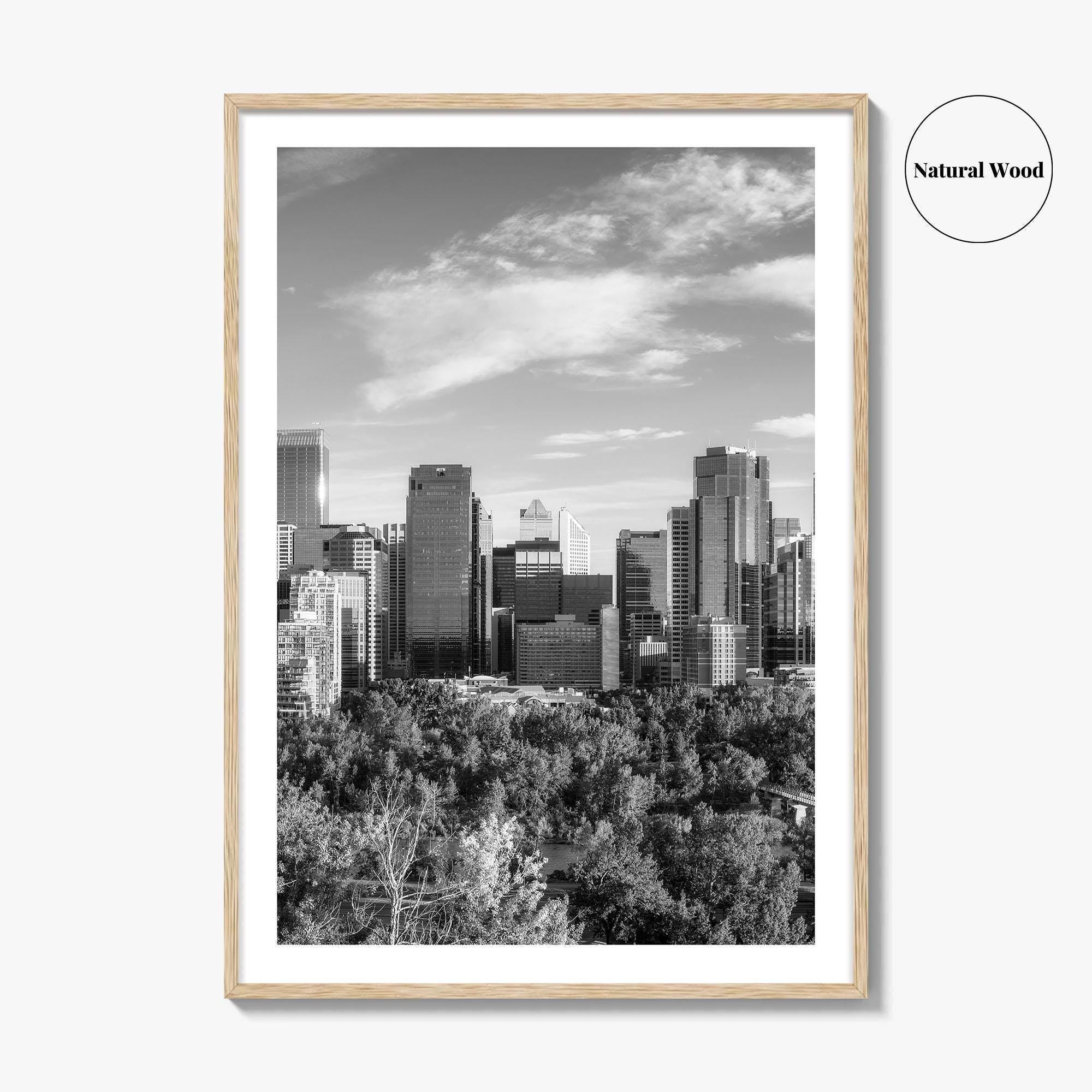 Calgary Skyline Black and White Fine Art Photo Print, City Bow River Alberta Poster