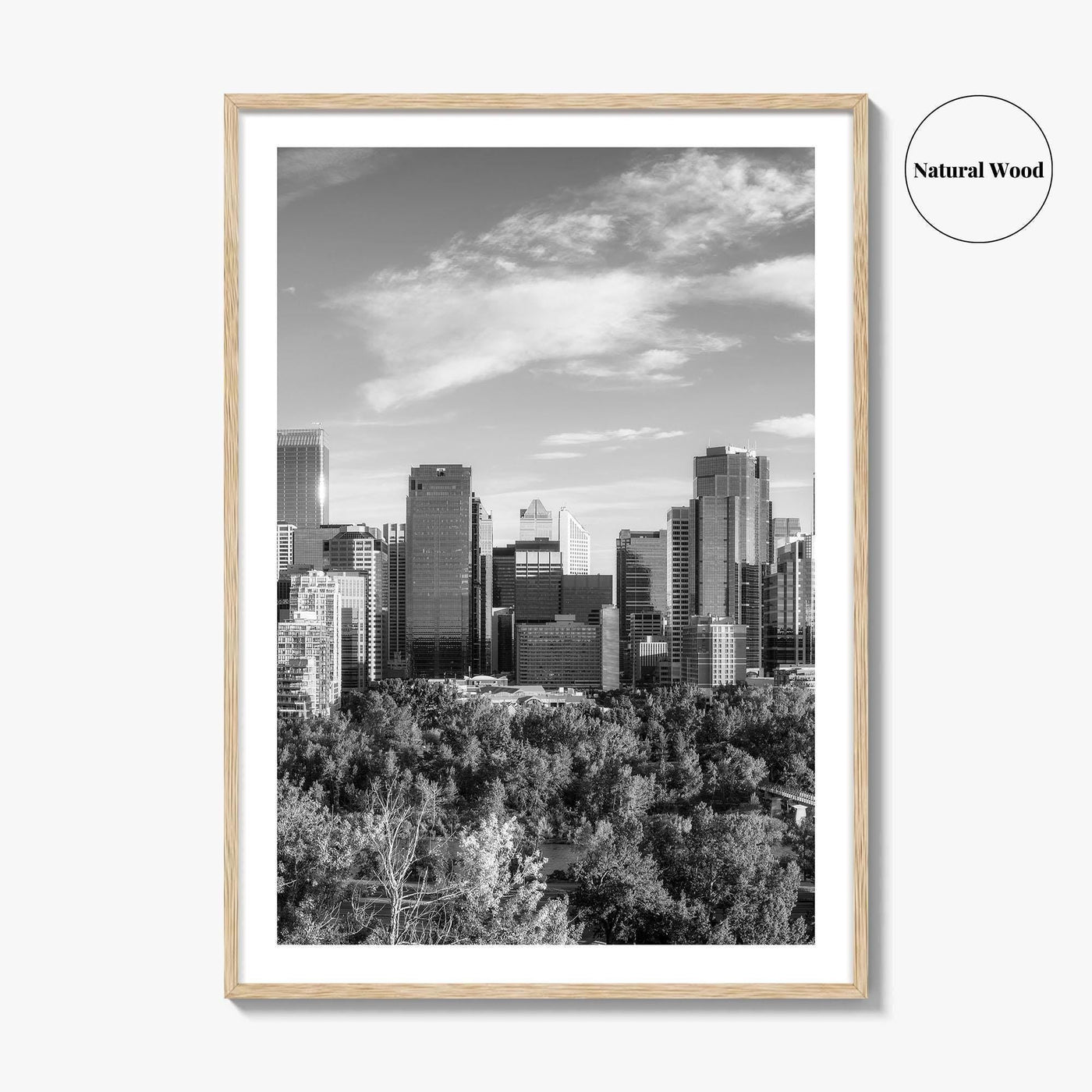 Calgary Skyline Black and White Fine Art Photo Print, City Bow River Alberta Poster