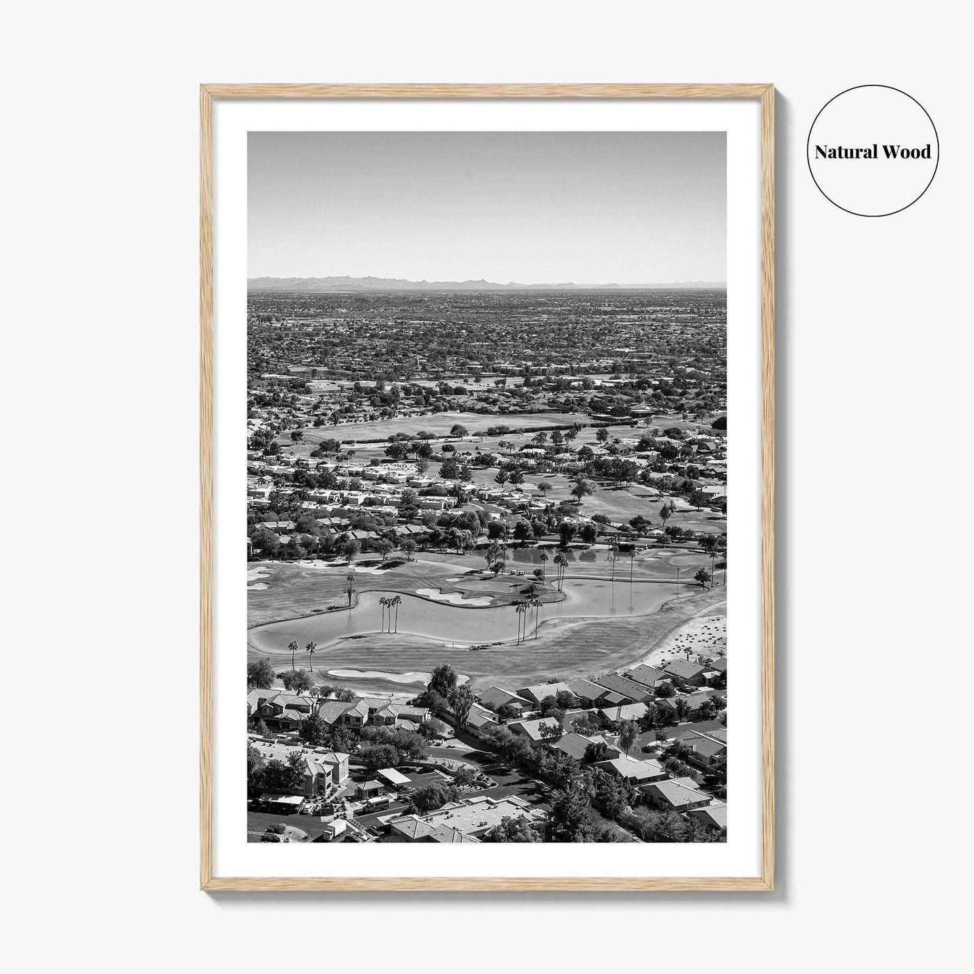 Mesa Black and White Fine Art Photo Print, Arizona USA, Aerial Golf Course, Phoenix