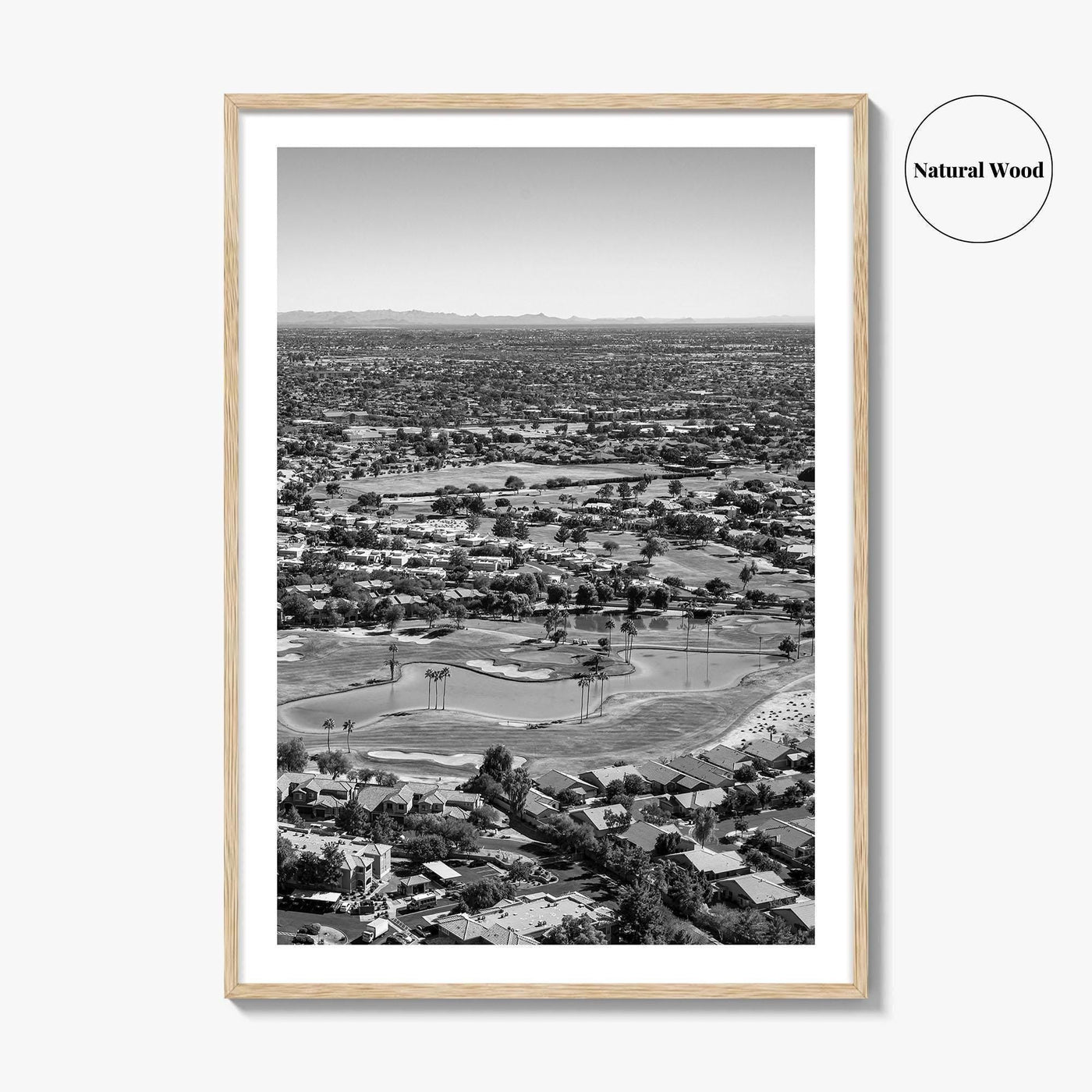 Mesa Black and White Fine Art Photo Print, Arizona USA, Aerial Golf Course, Phoenix