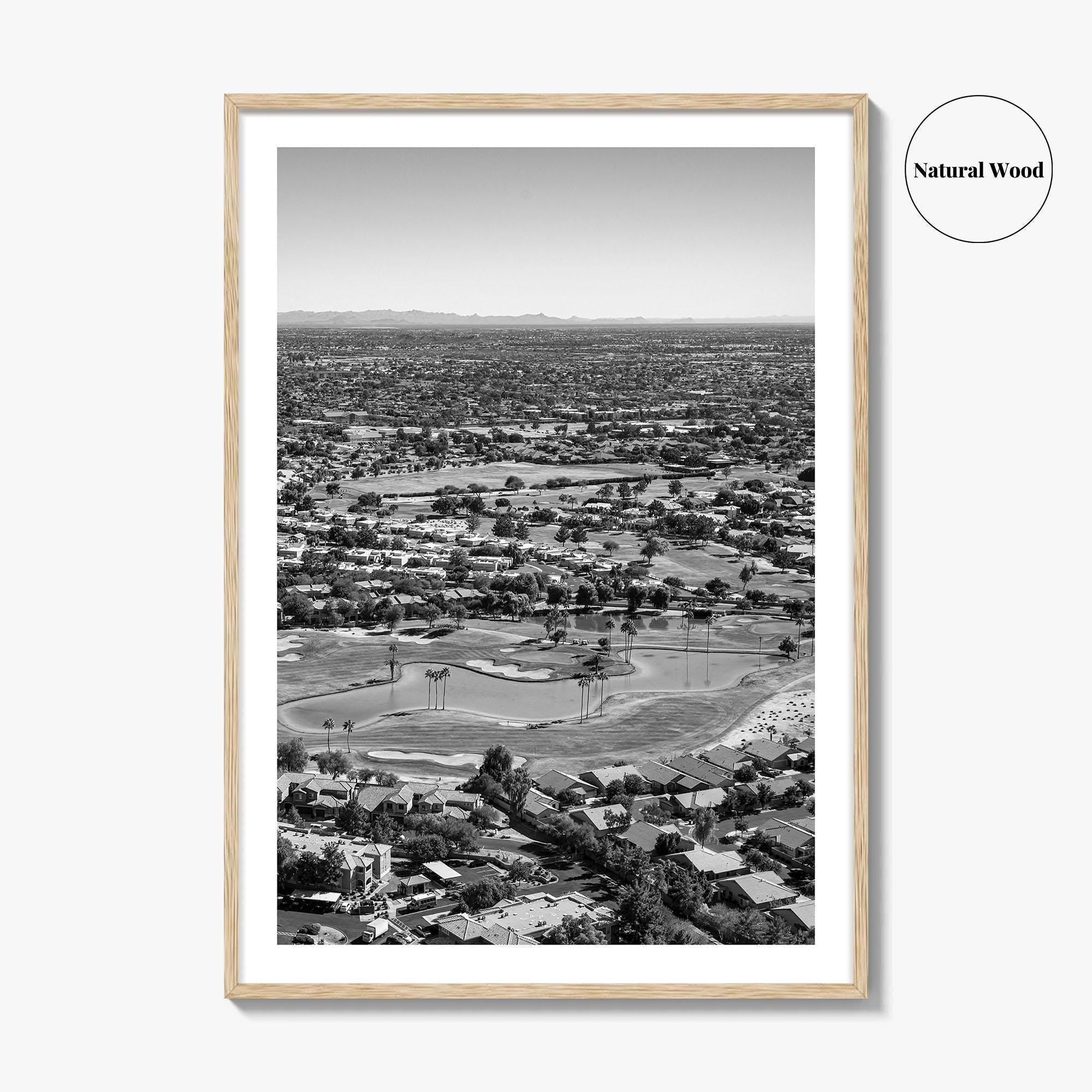 Mesa Black and White Fine Art Photo Print, Arizona USA, Aerial Golf Course, Phoenix