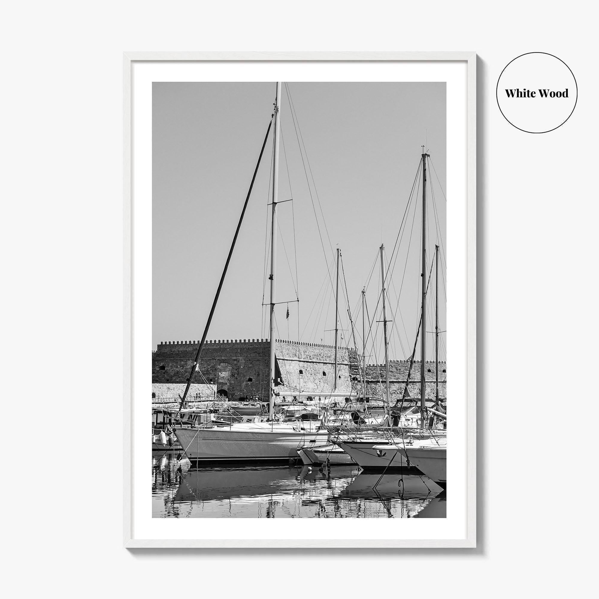 Heraklion Black and White Fine Art Photo Print, Crete Harbor Venetian Fortress Poster