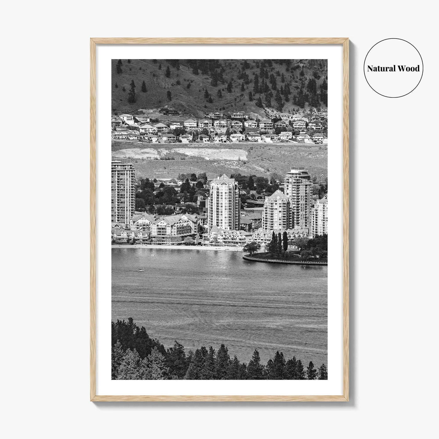 Kelowna Skyline Black and White Fine Art Photo Print, Okanagan Lake, British Columbia Poster