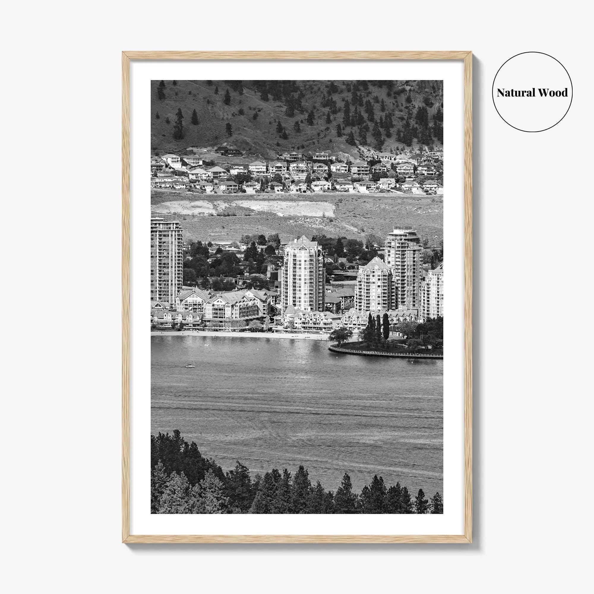 Kelowna Skyline Black and White Fine Art Photo Print, Okanagan Lake, British Columbia Poster