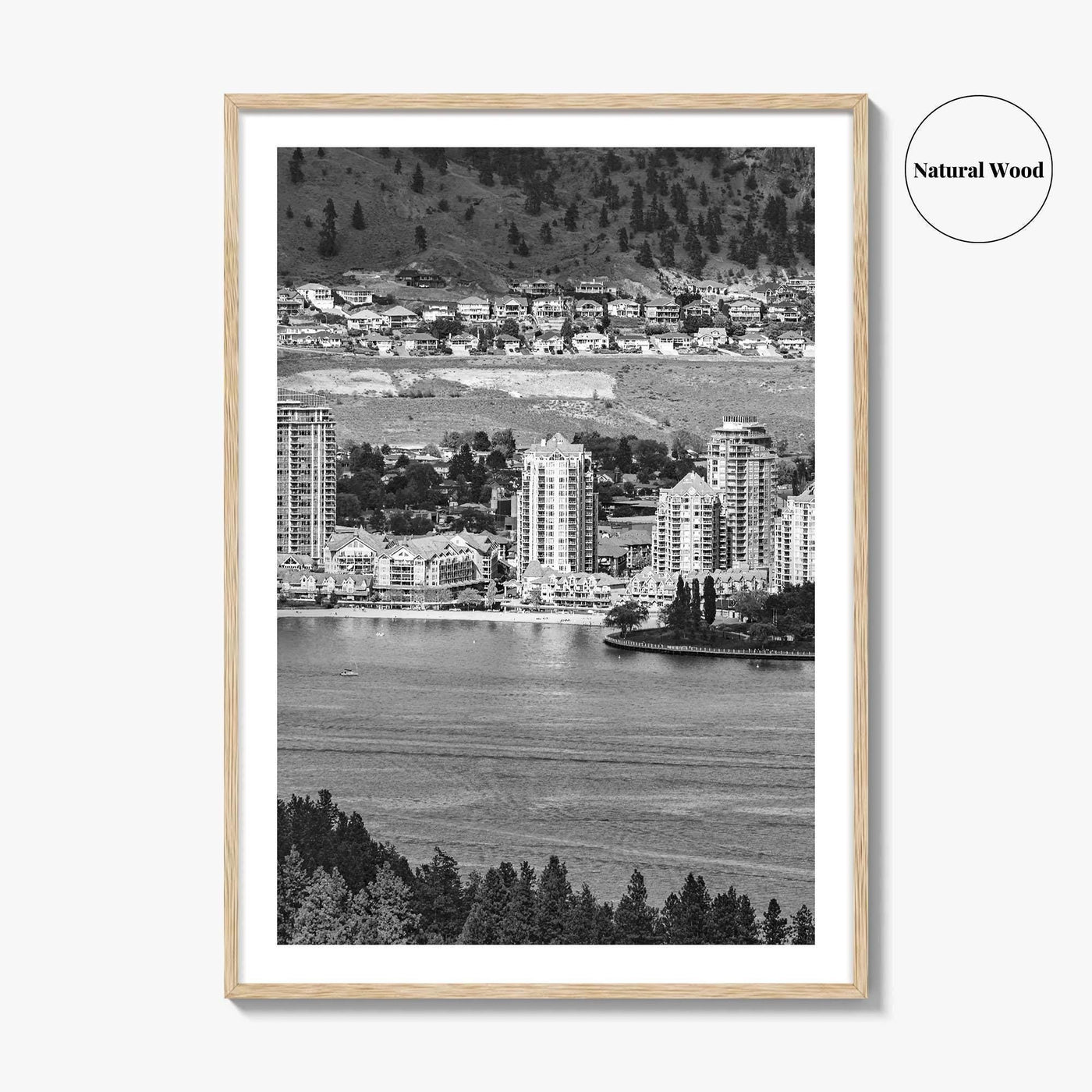 Kelowna Skyline Black and White Fine Art Photo Print, Okanagan Lake, British Columbia Poster