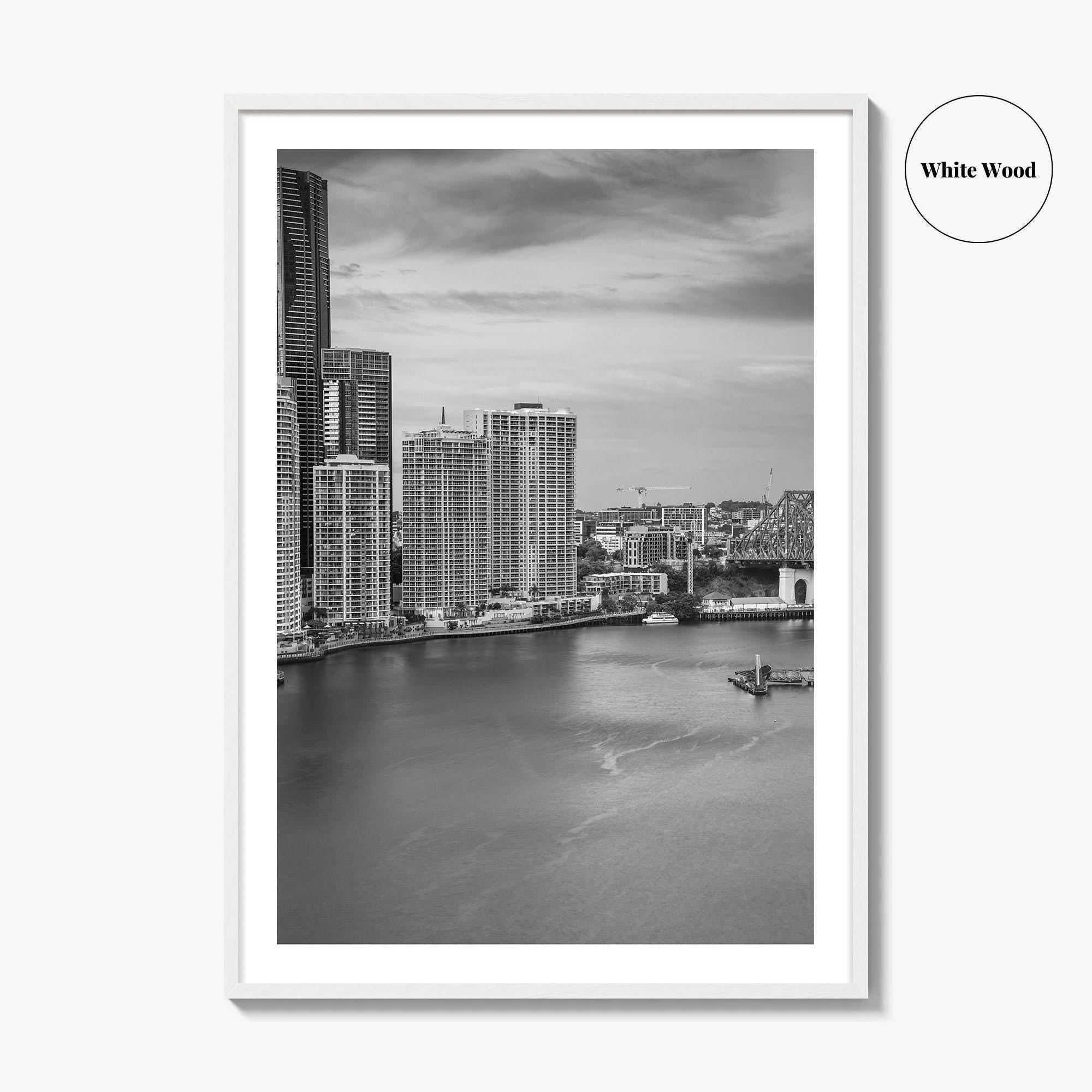 Brisbane Skyline Black and White Fine Art Photo Print, Wall Poster, Queensland Australia