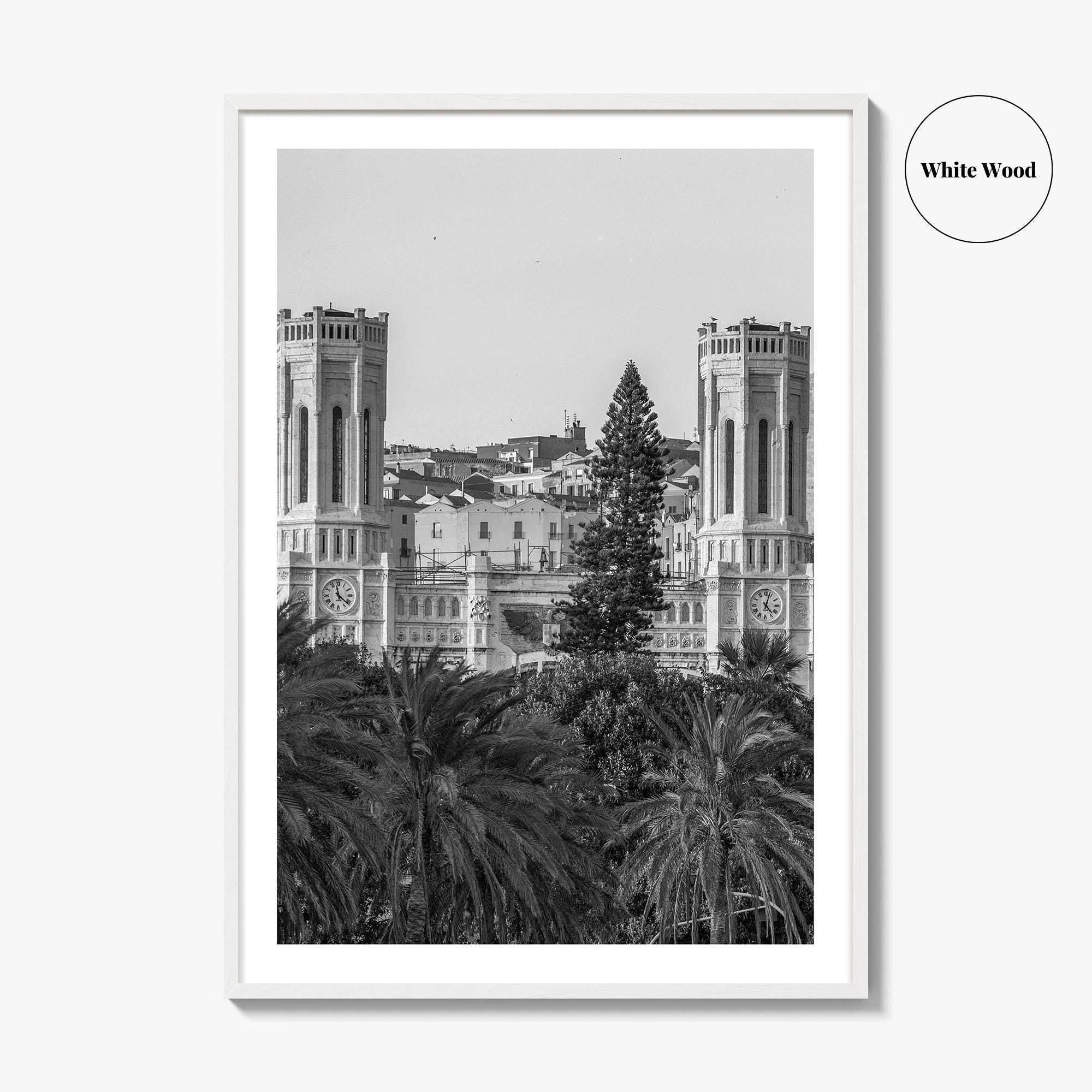 Cagliari Skyline Black and White Fine Art Photo Print, Sardinia Civic Palace Italy Poster