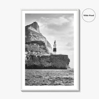 Gibraltar Black and White Fine Art Photo Print, Europa Point Lighthouse, Mediterranean Coast, Poster