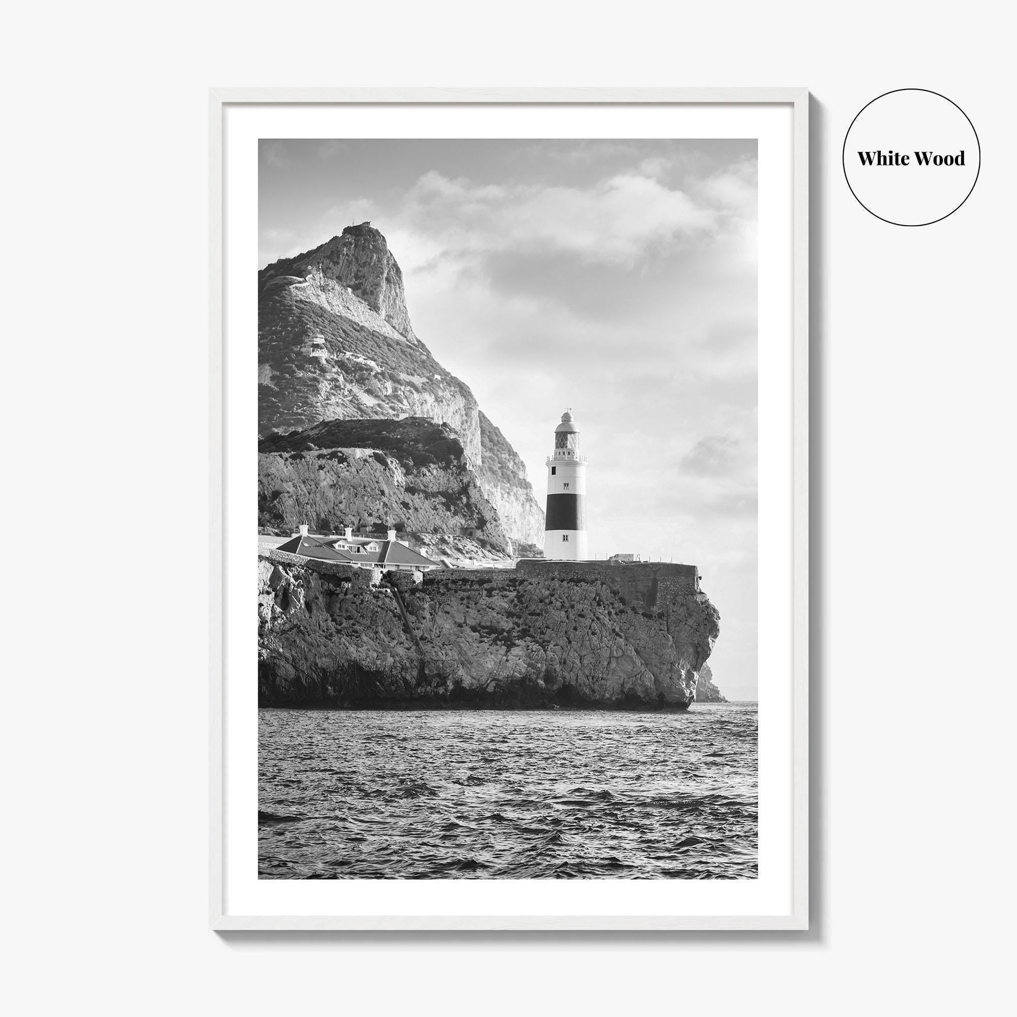 Gibraltar Black and White Fine Art Photo Print, Europa Point Lighthouse, Mediterranean Coast, Poster