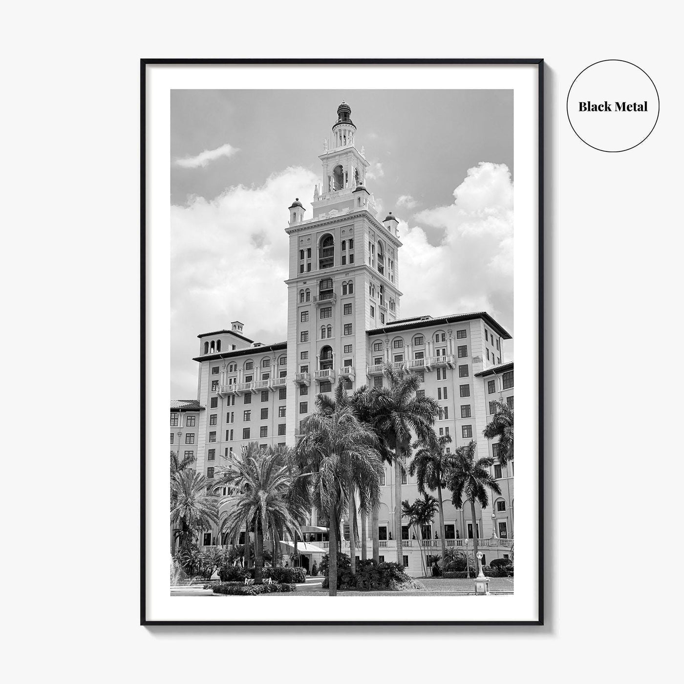 Coral Gables Black and White Fine Art Photo Print, Biltmore Hotel Miami Poster