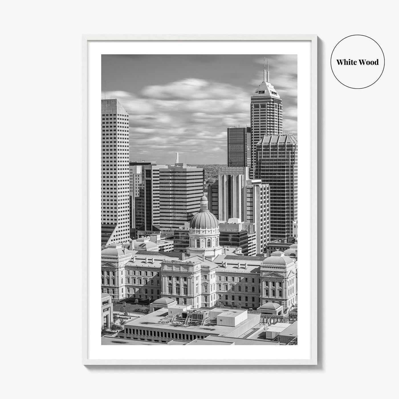 Indianapolis Skyline Black and White Fine Art Photo Print, Indiana State House Poster