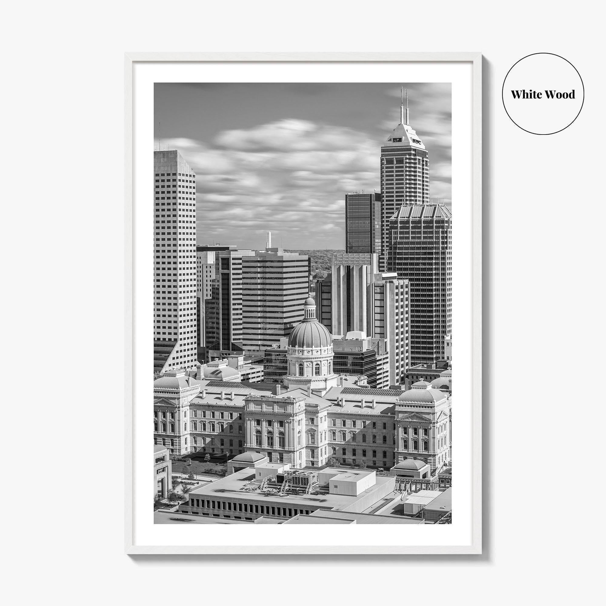 Indianapolis Skyline Black and White Fine Art Photo Print, Indiana State House Poster