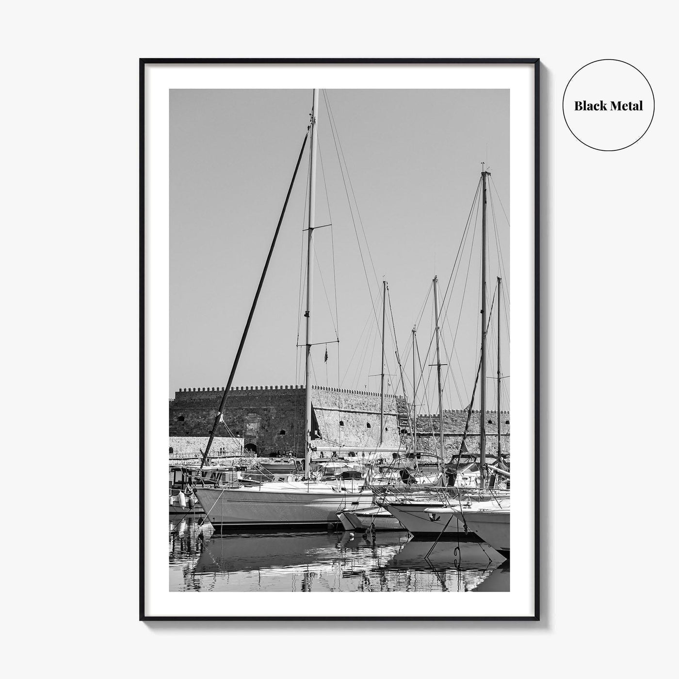 Heraklion Black and White Fine Art Photo Print, Crete Harbor Venetian Fortress Poster