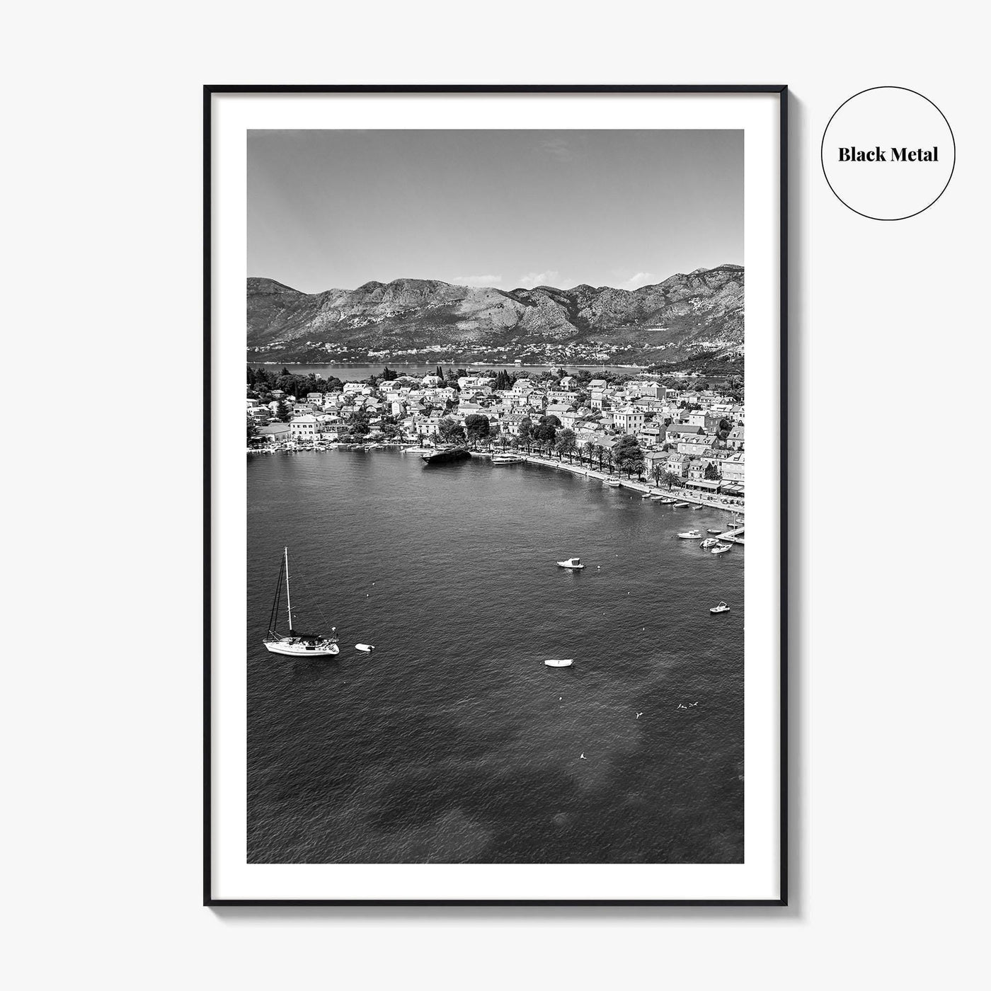Cavtat Black and White Fine Art Photo Print, Old Town, Dubrovnik, Croatia Wall Poster