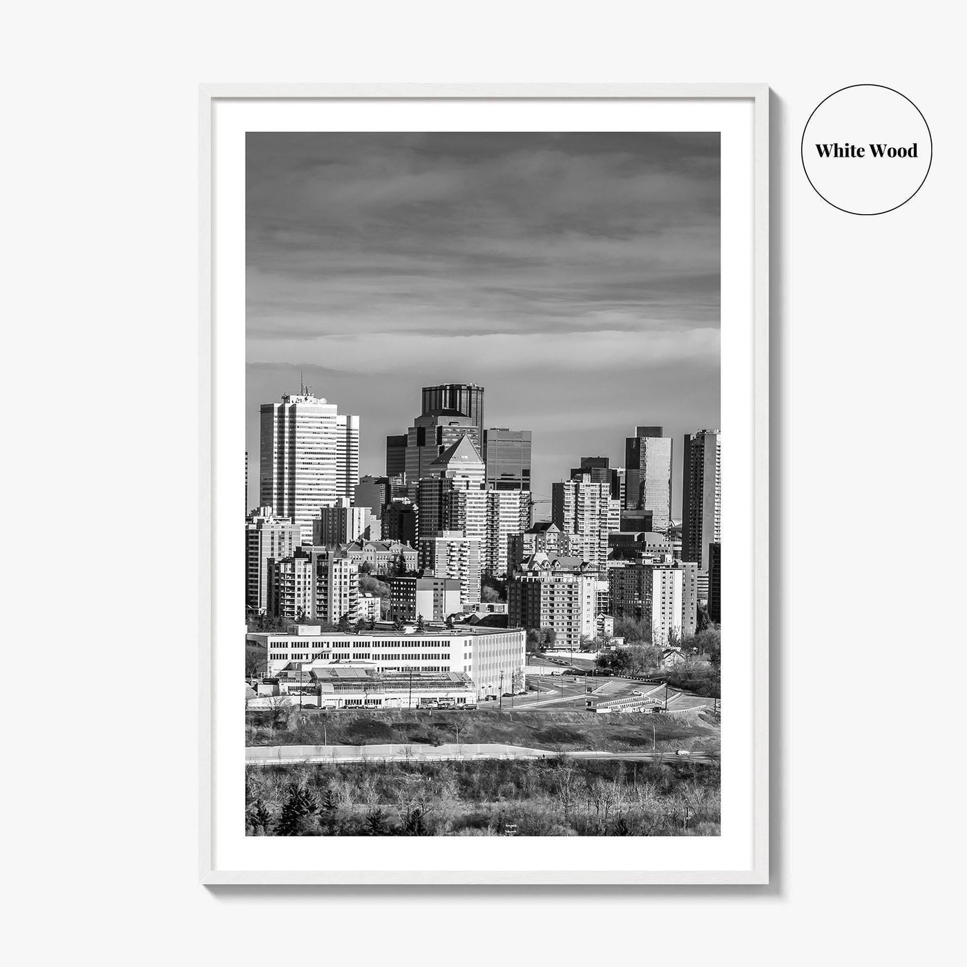 Edmonton Skyline Black and White Fine Art Photo Print, Alberta Canada Wall Decor Poster