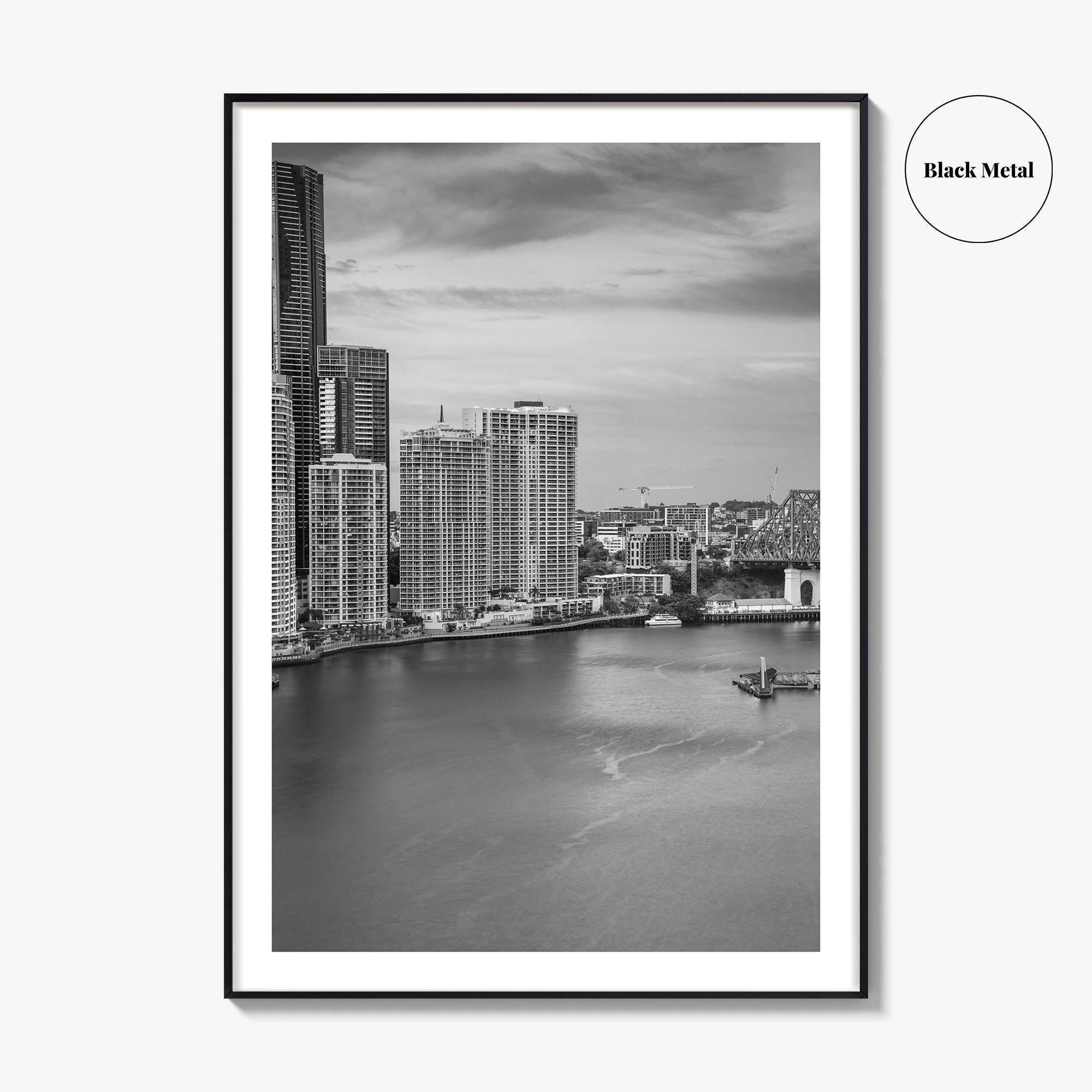 Brisbane Skyline Black and White Fine Art Photo Print, Wall Poster, Queensland Australia