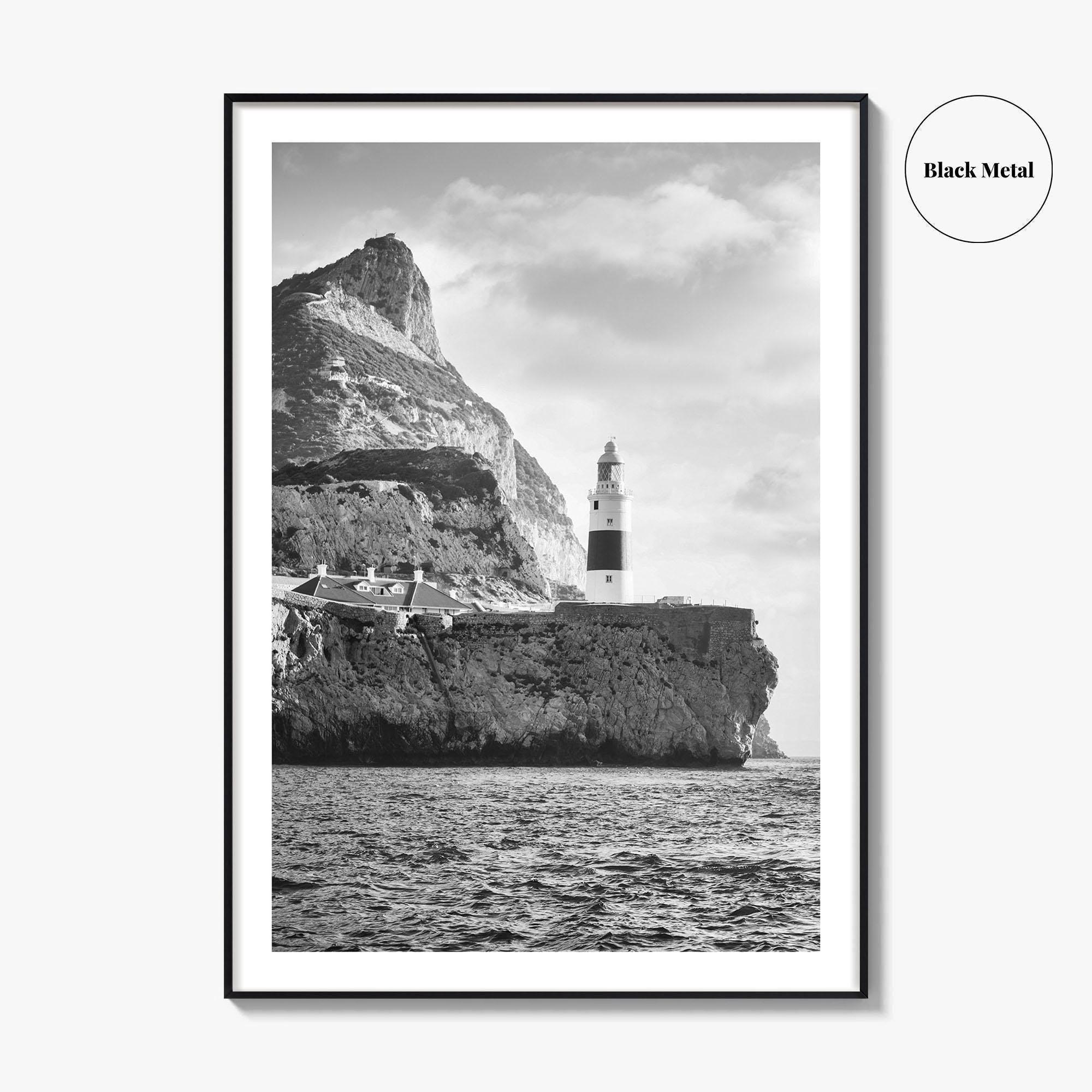 Gibraltar Black and White Fine Art Photo Print, Europa Point Lighthouse, Mediterranean Coast, Poster