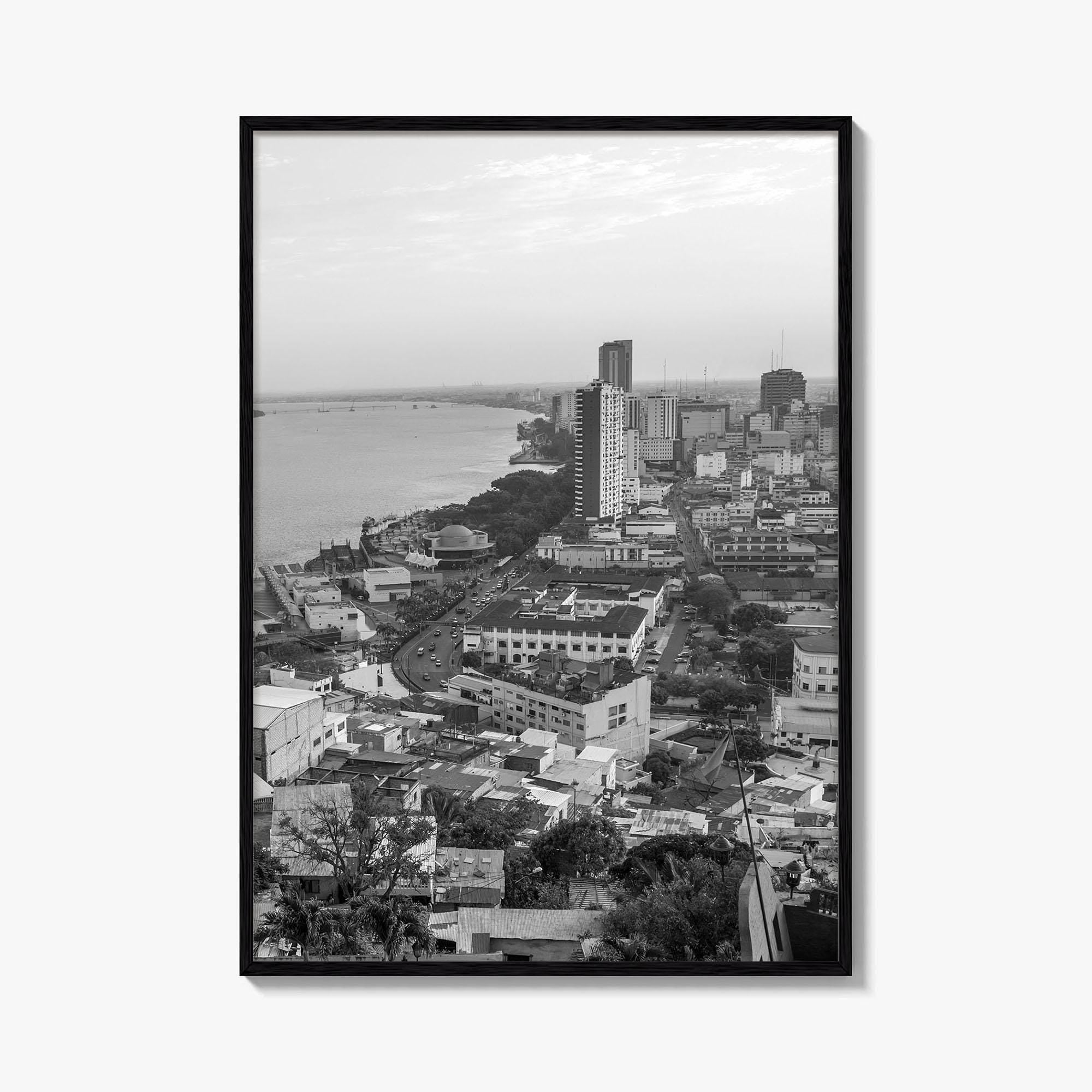 Guayaquil Skyline Black and White Fine Art Photo Print, Guayas River, Ecuador Wall Poster