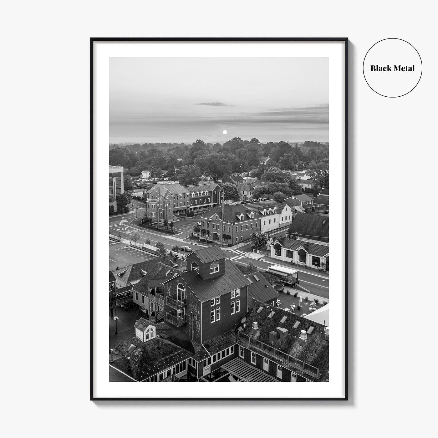Leesburg Black and White Fine Art Photo Print, Market Station Aerial, Loudoun County Virginia