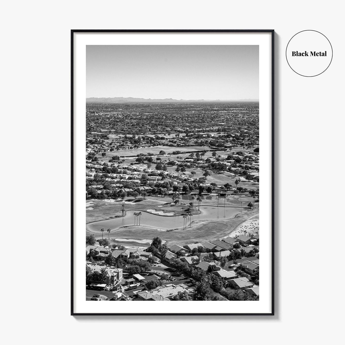 Mesa Black and White Fine Art Photo Print, Arizona USA, Aerial Golf Course, Phoenix