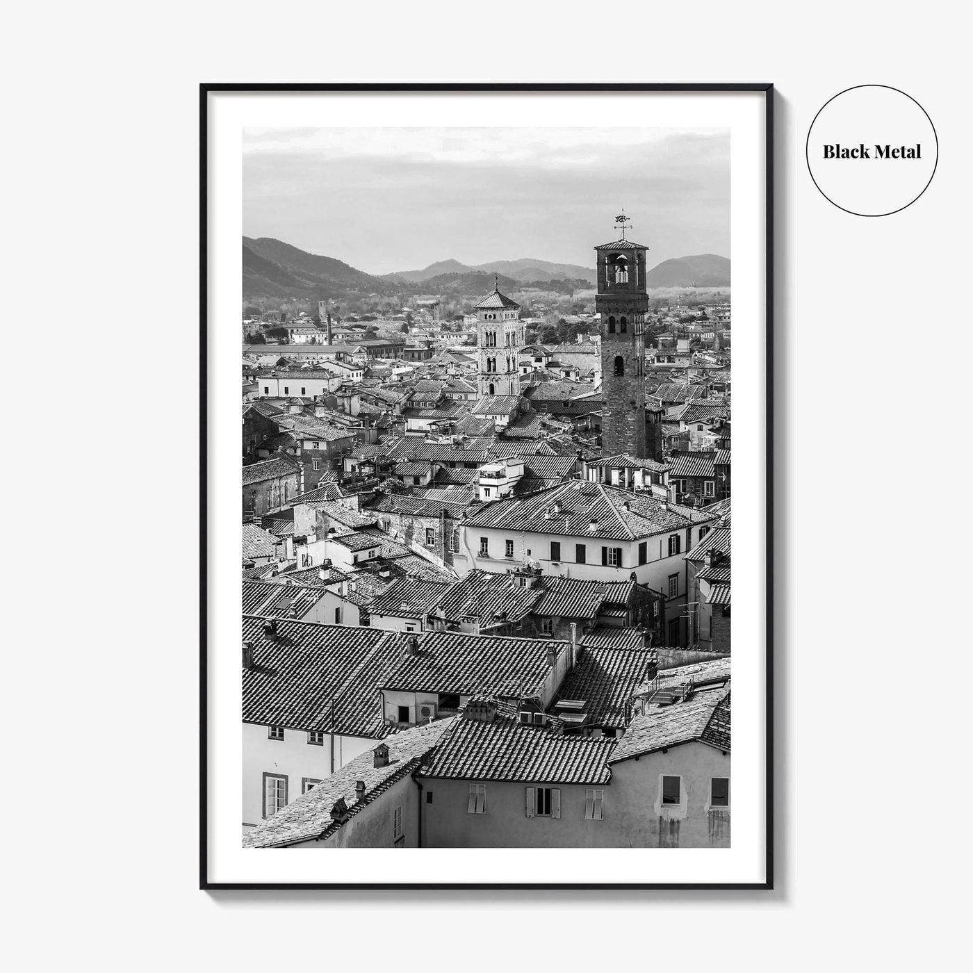 Lucca Black and White Fine Art Photo Print, Tuscany Italy Guinigi Tower View Poster