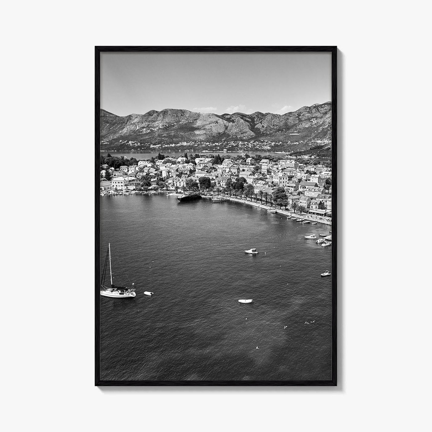 Cavtat Black and White Fine Art Photo Print, Old Town, Dubrovnik, Croatia Wall Poster